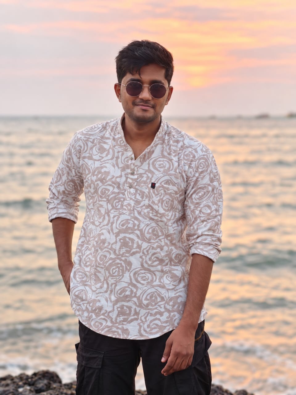 Stylish Floral Print Short Kurta for Men | 100% Breathable Cotton