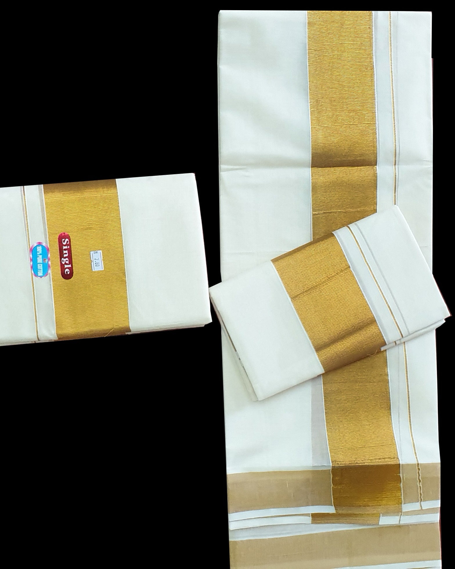 Kasavu Set Mundu 3" inch border extra length | Kuthampully Cotton
