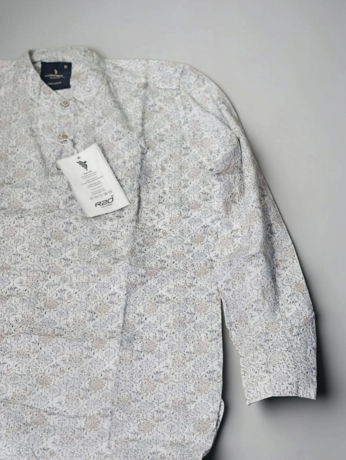 Men's Off-White Floral Printed Cotton Short Kurta – Casual Chinese Collar Shirt