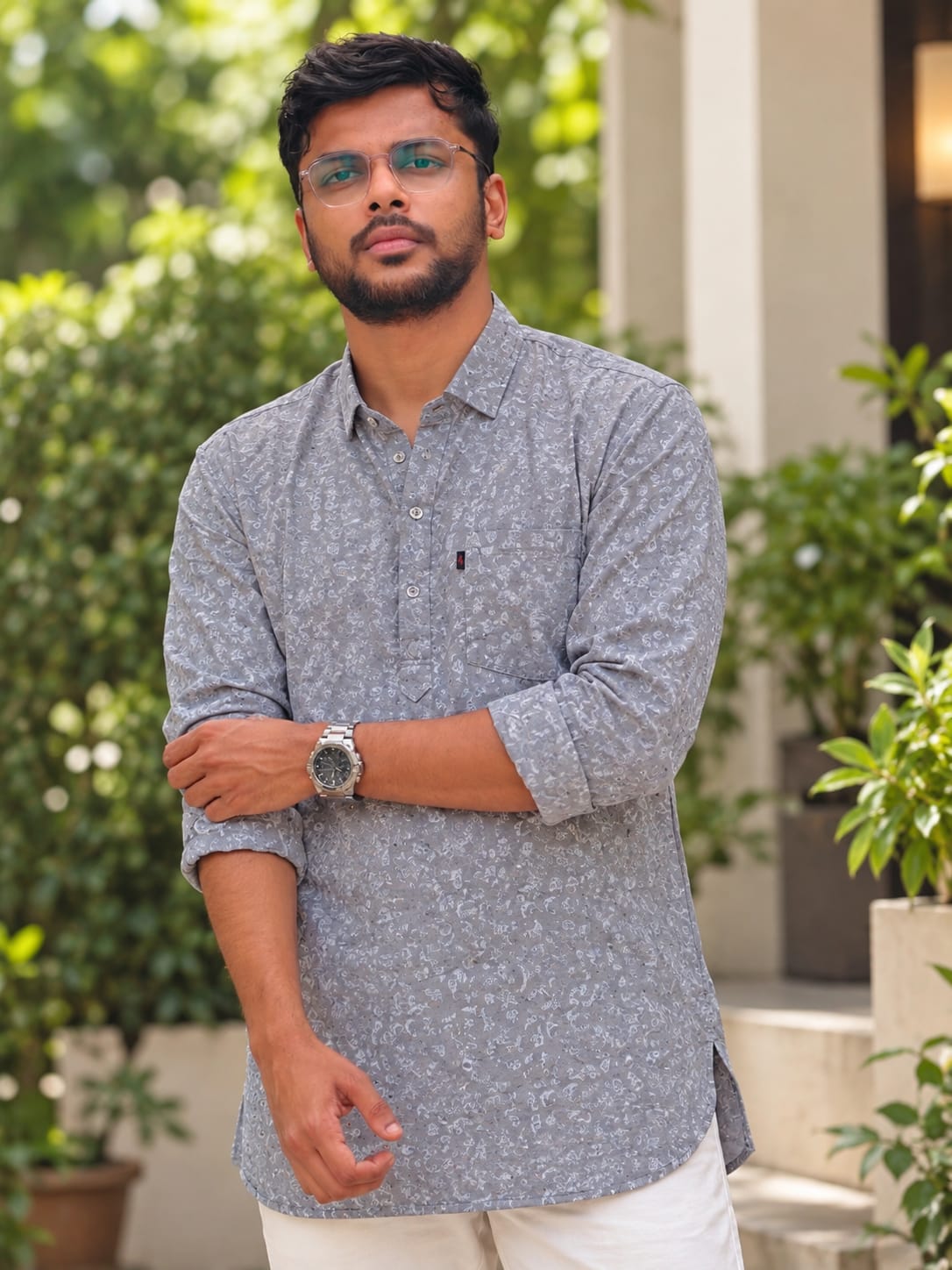 Urban Slate Printed Short Kurta | Contemporary Indo-Western Fusion