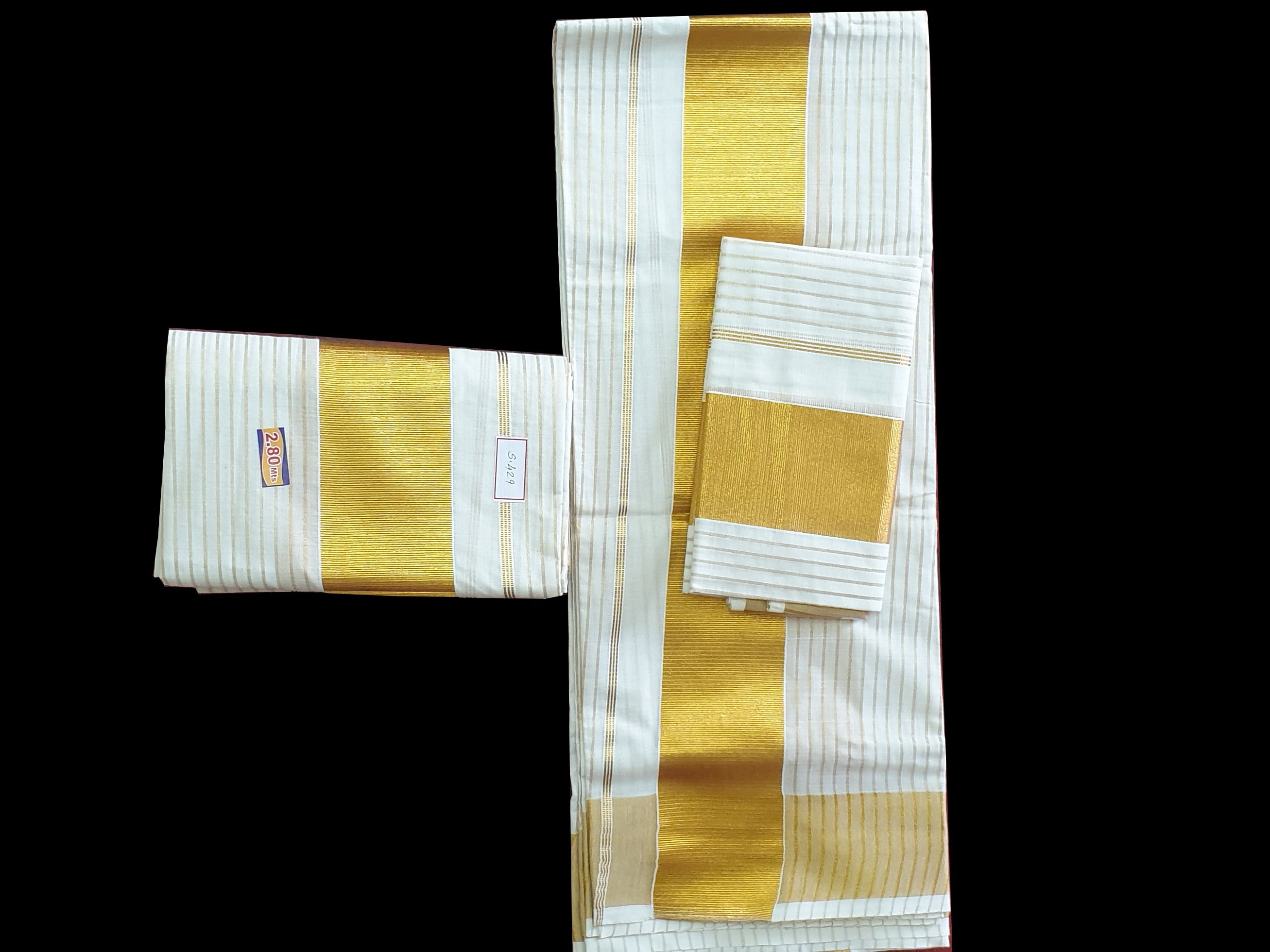 Cotton stripe Set Mundu Extra Length 2.80 meter