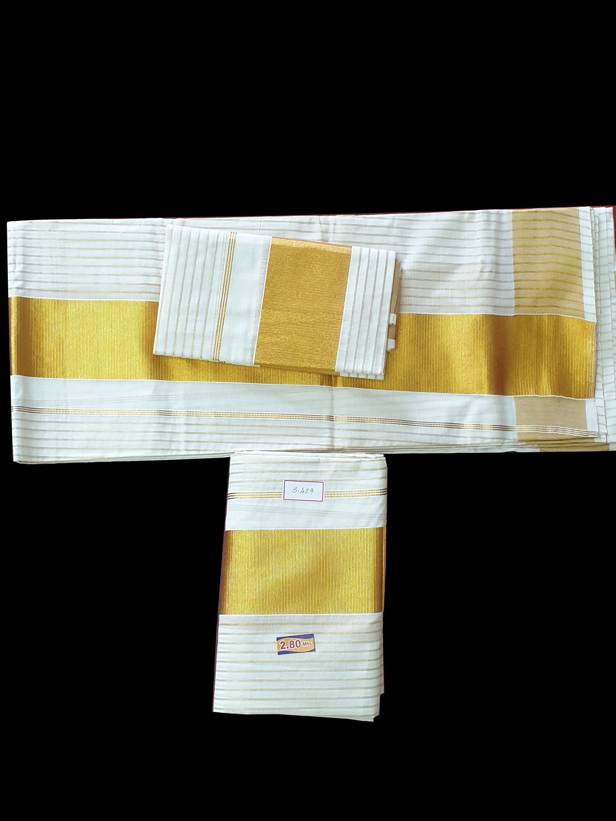 Cotton stripe Set Mundu Extra Length 2.80 meter