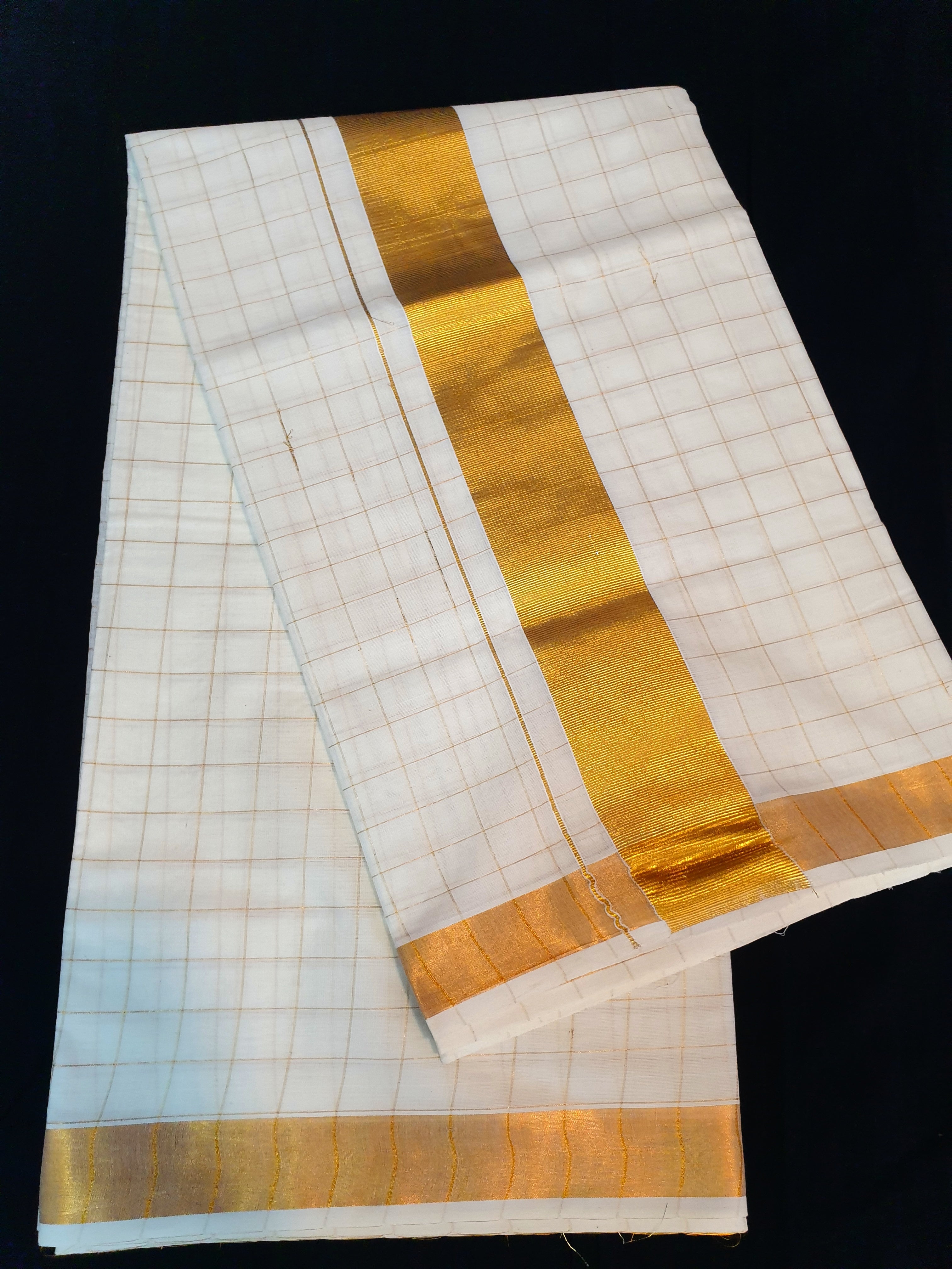Check Cotton Kerala Saree with blouse _ 6.25 meter