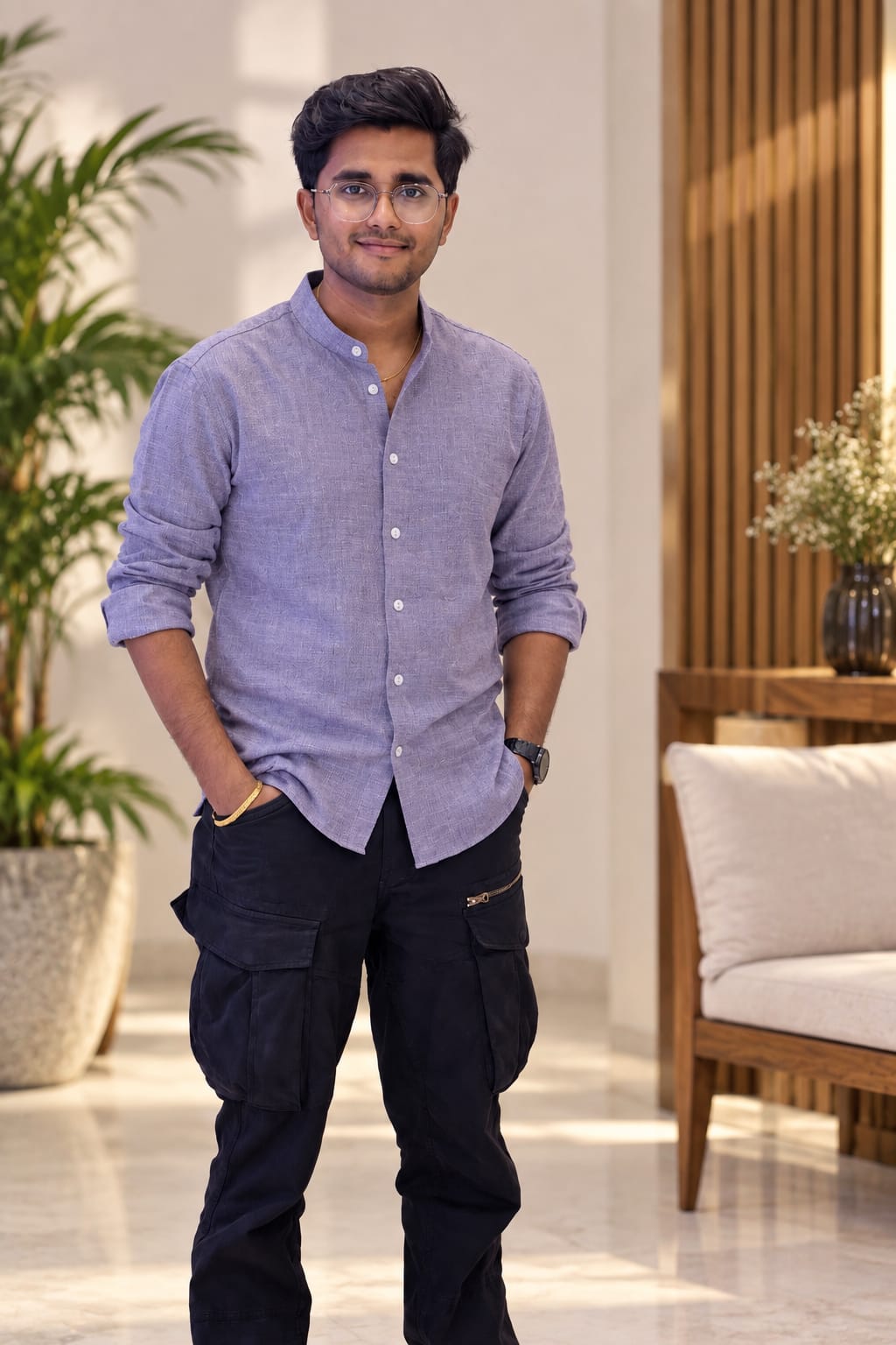 Soft Textured Linen-Blend Chinese Collar Shirt | Comfort wearing