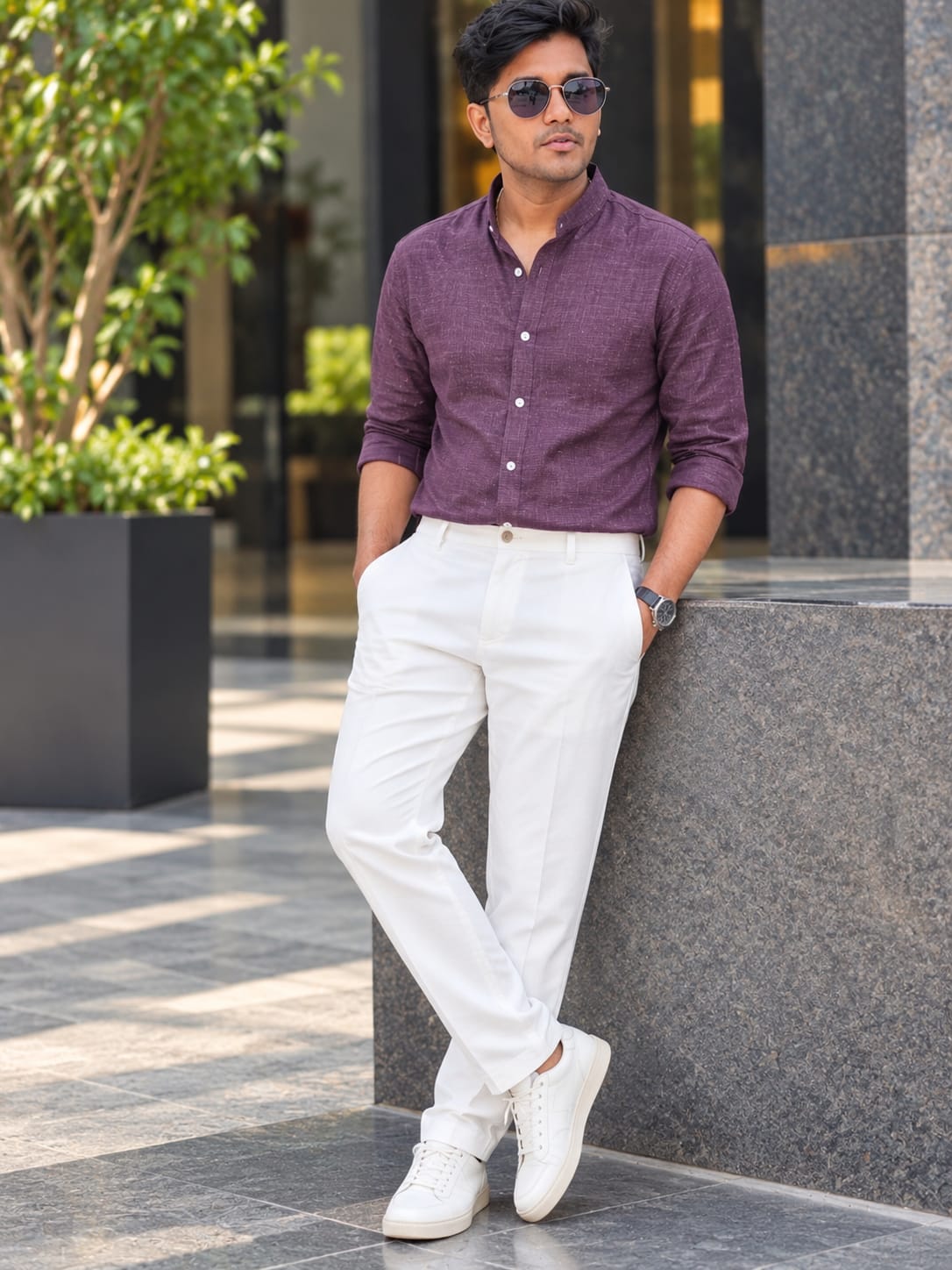 Soft Textured Linen-Blend Chinese Collar Shirt | Comfort wearing