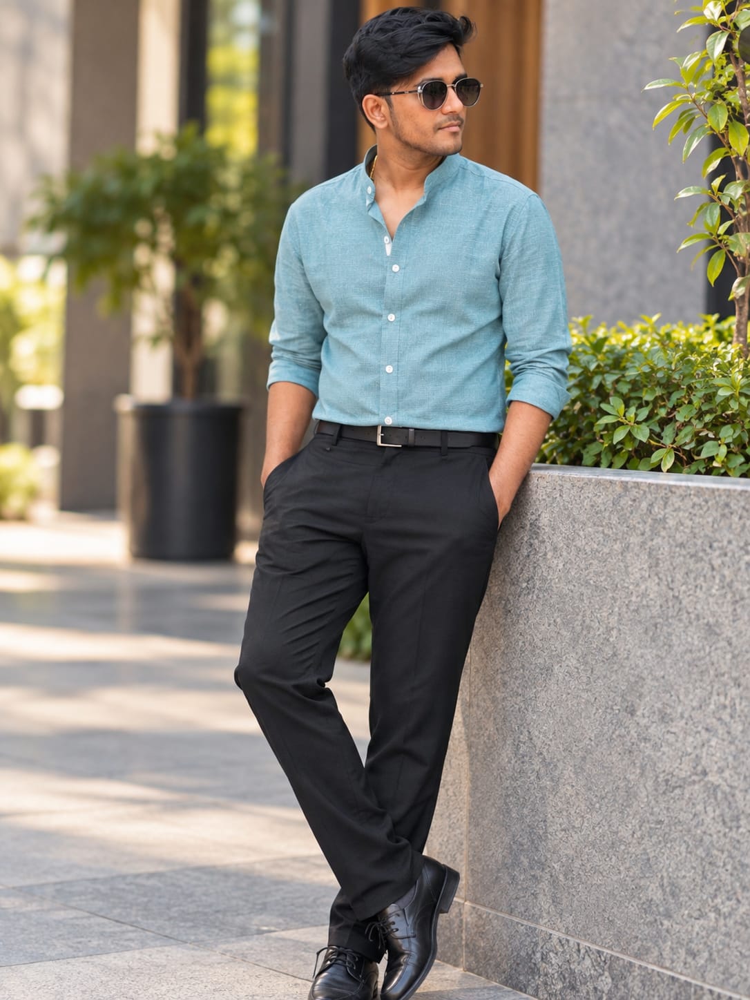 Soft Textured Linen-Blend Chinese Collar Shirt | Comfort wearing