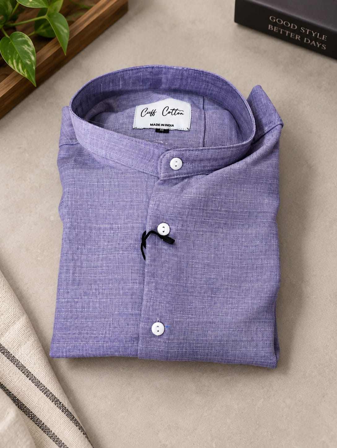 Soft Textured Linen-Blend Chinese Collar Shirt | Comfort wearing