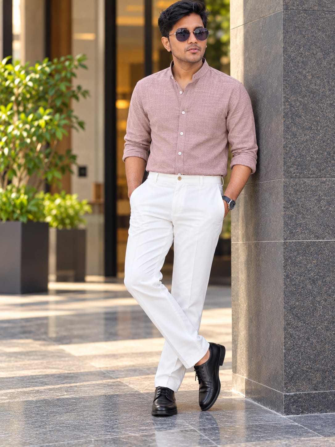 Soft Textured Linen-Blend Chinese Collar Shirt | Comfort wearing