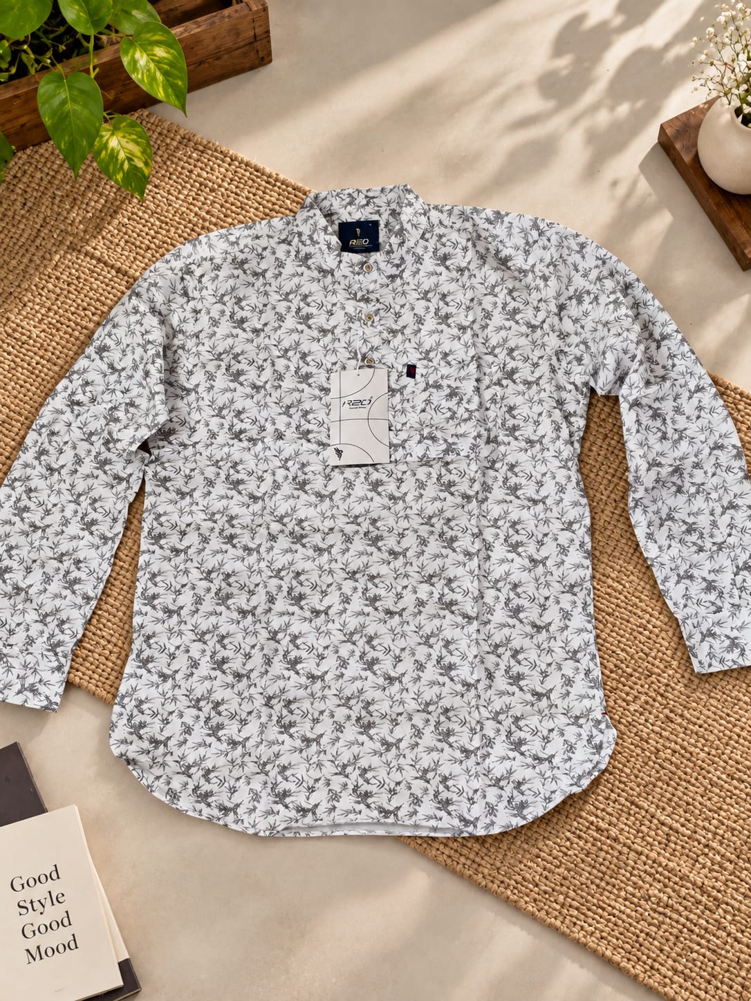 Men's White Pure Cotton Printed Short Kurta