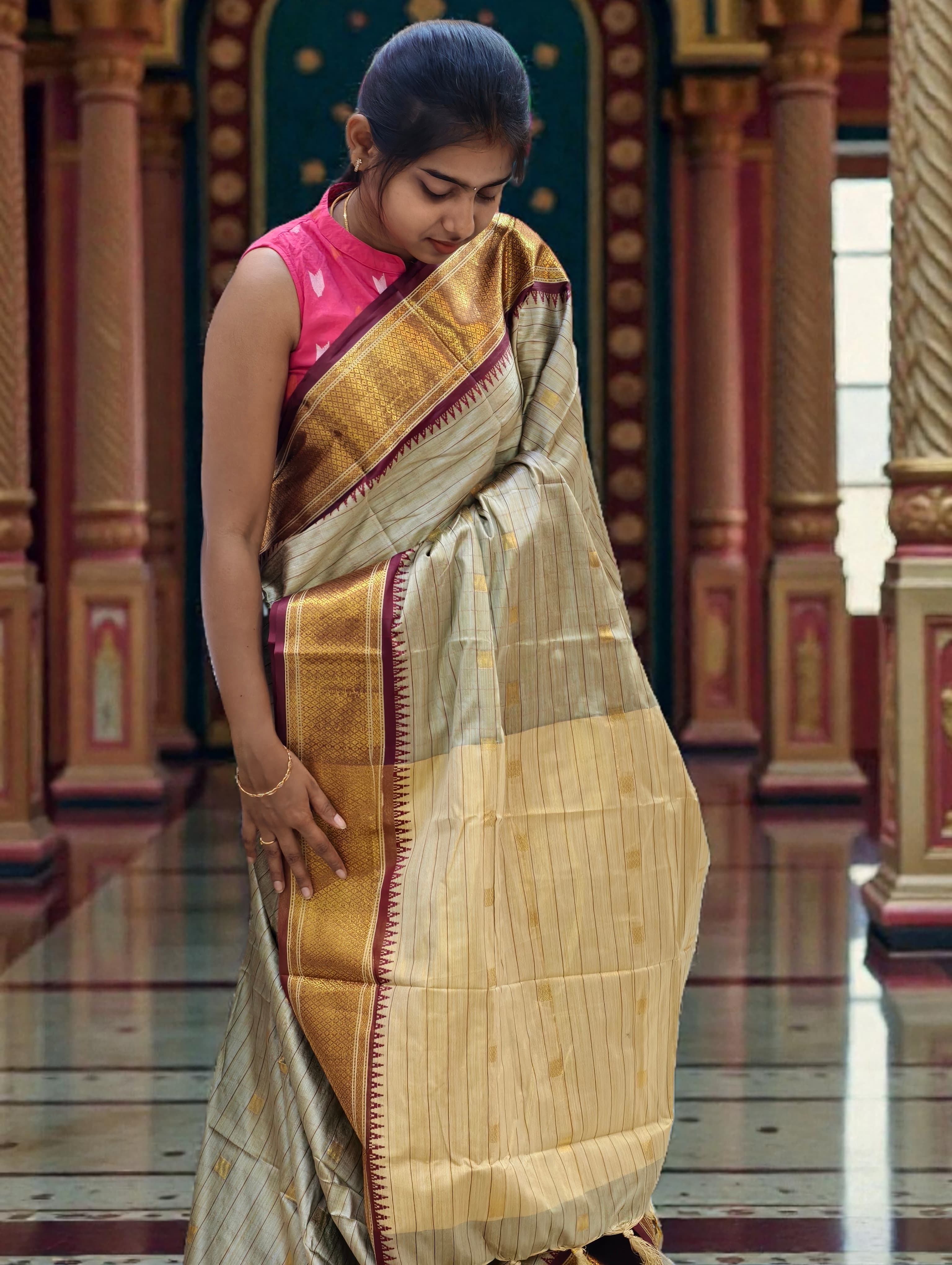 Narayani Pattu Saree full body buttas with contrast palul and blouse