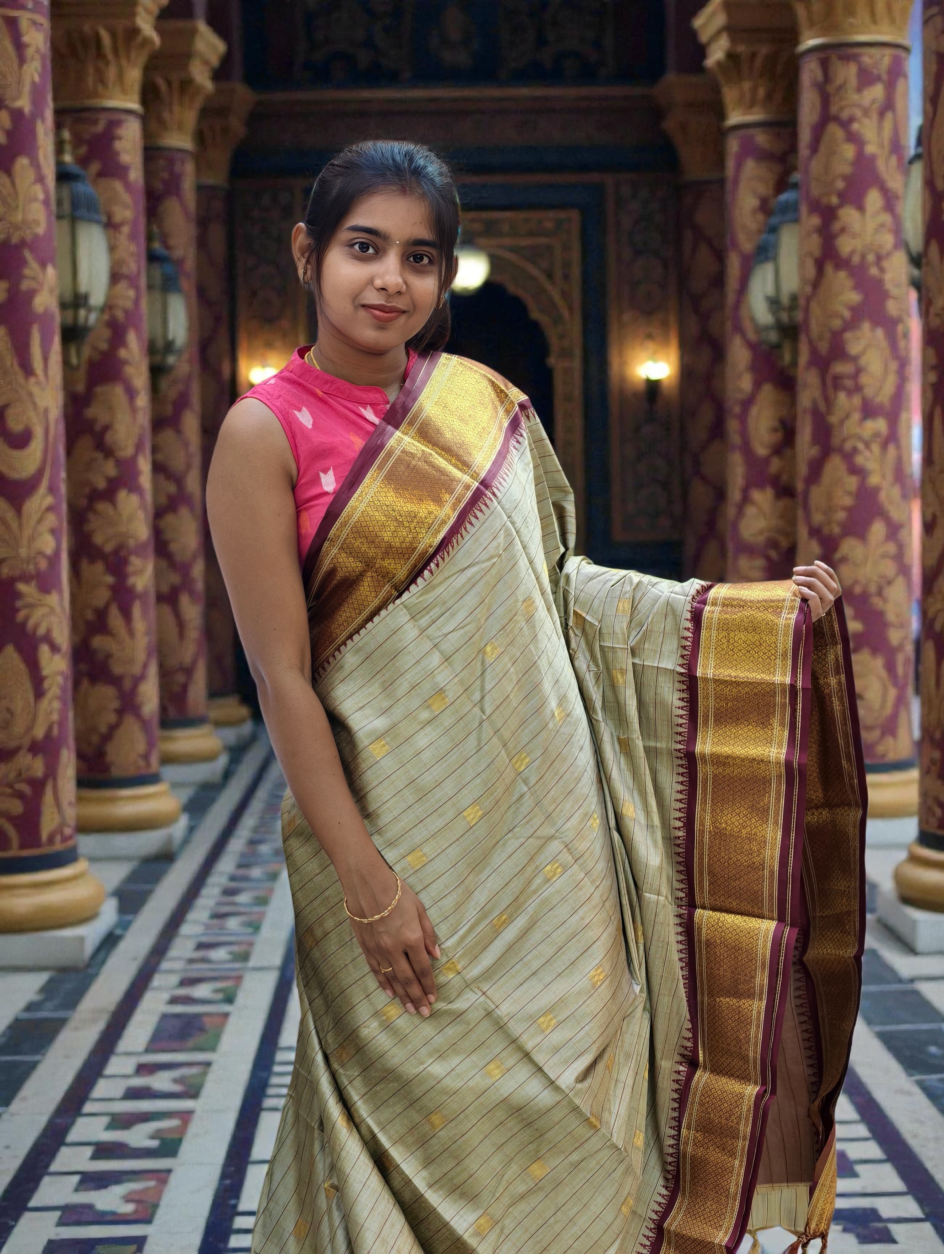 Narayani Pattu Saree full body buttas with contrast palul and blouse