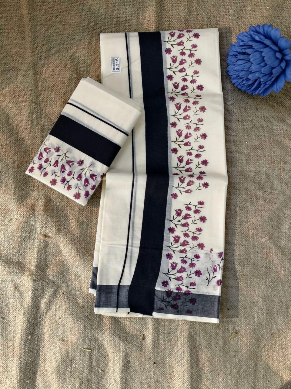 Kuthampuly Pushpaka Set mundu Trending collection pure cotton