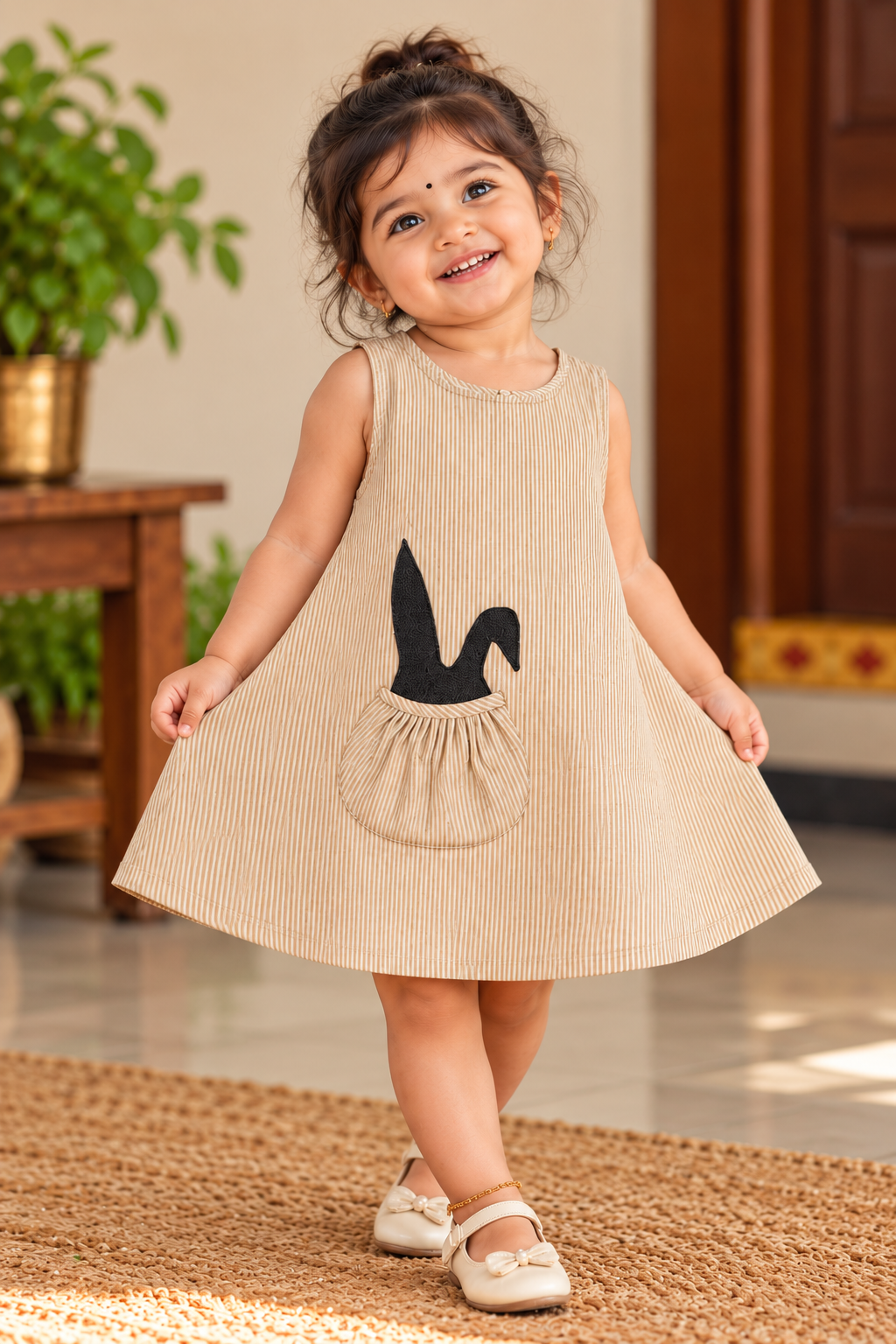 Little Bunny A-line yellow stripe frock for kids