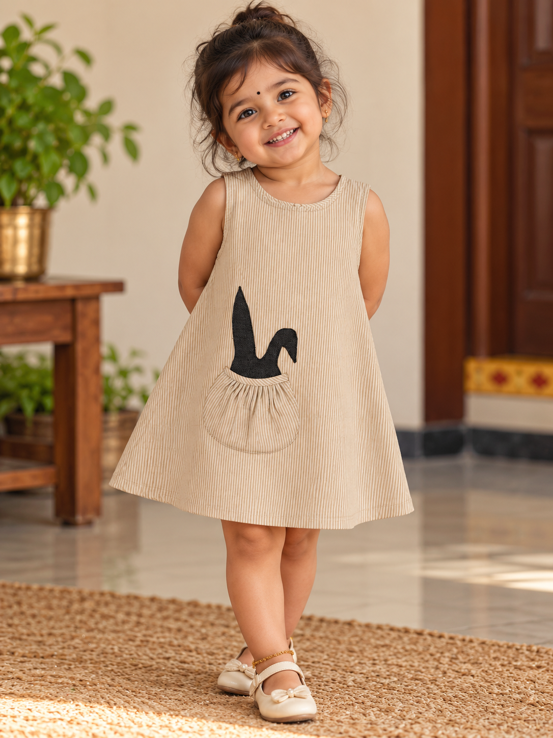 Little Bunny A-line yellow stripe frock for kids