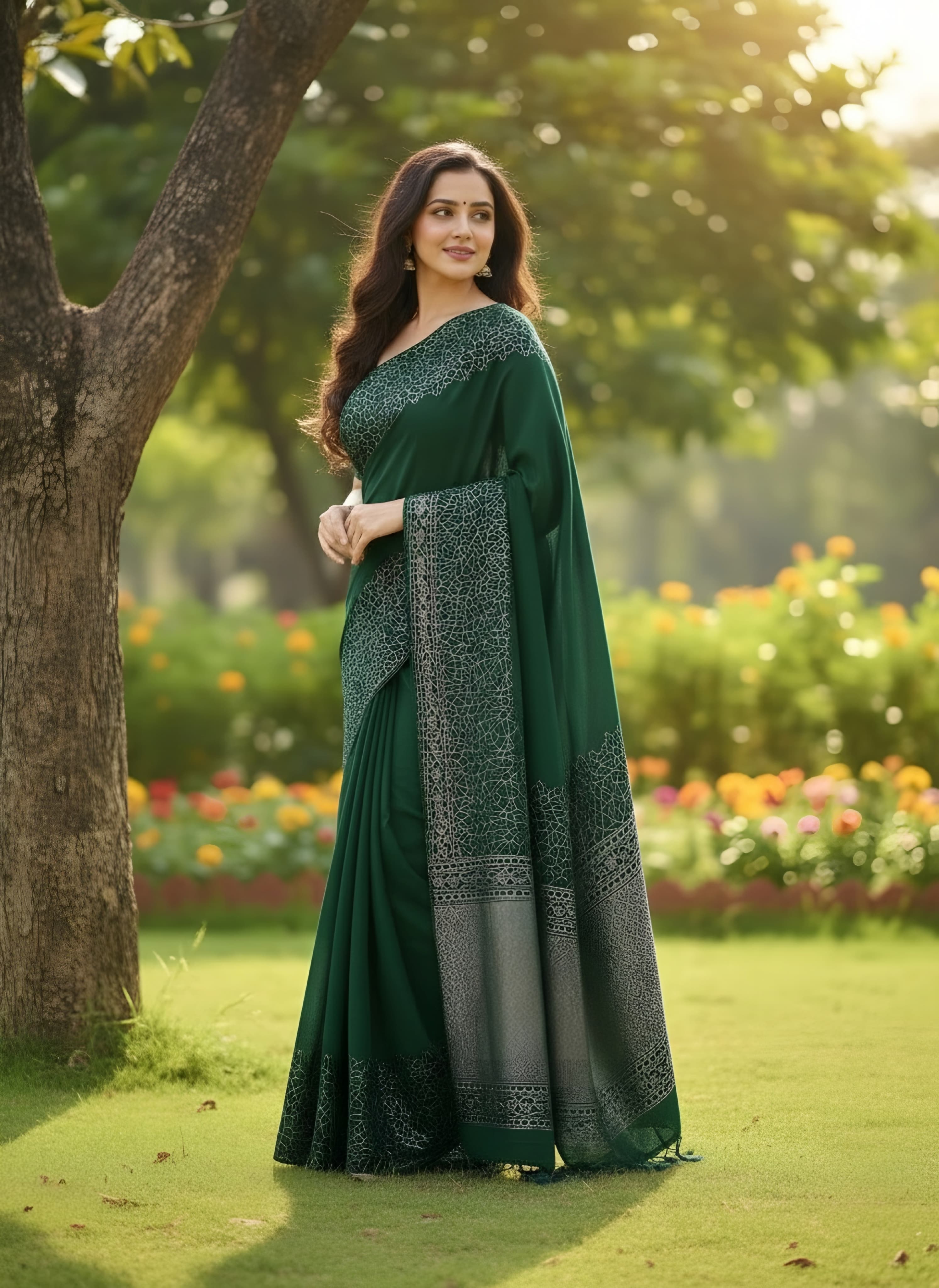 Georgette Crepe Saree with exclusive look with designer blouse