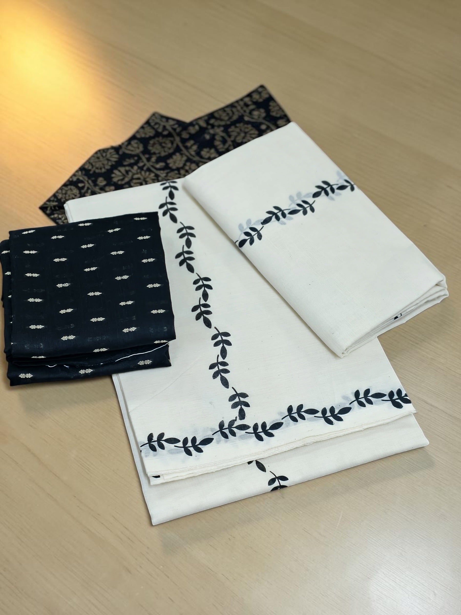 Puliyila leaves printing pure cotton set mundu with blouse