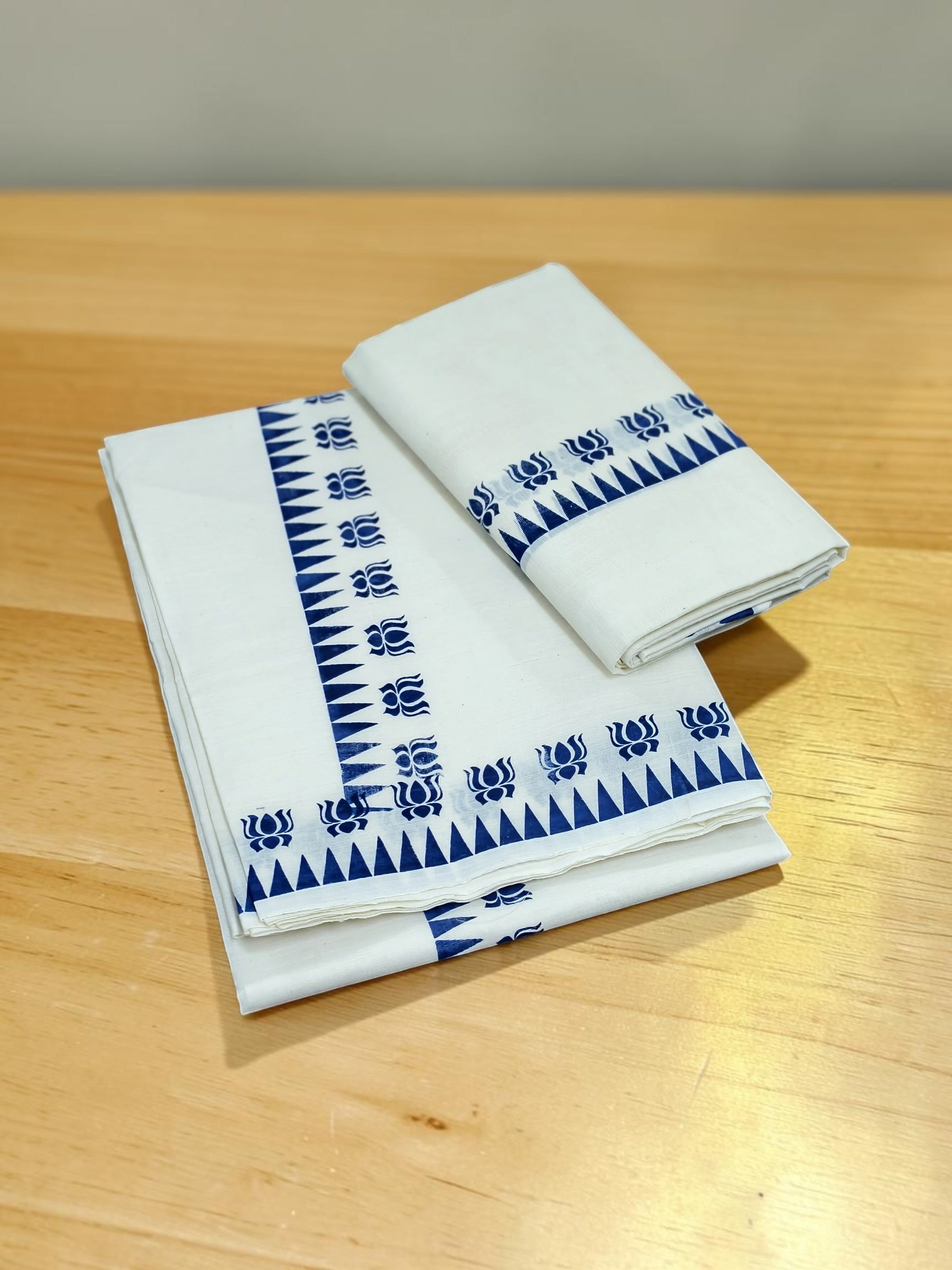 Lotus Print pure cotton set mundu extra length / onam collection
