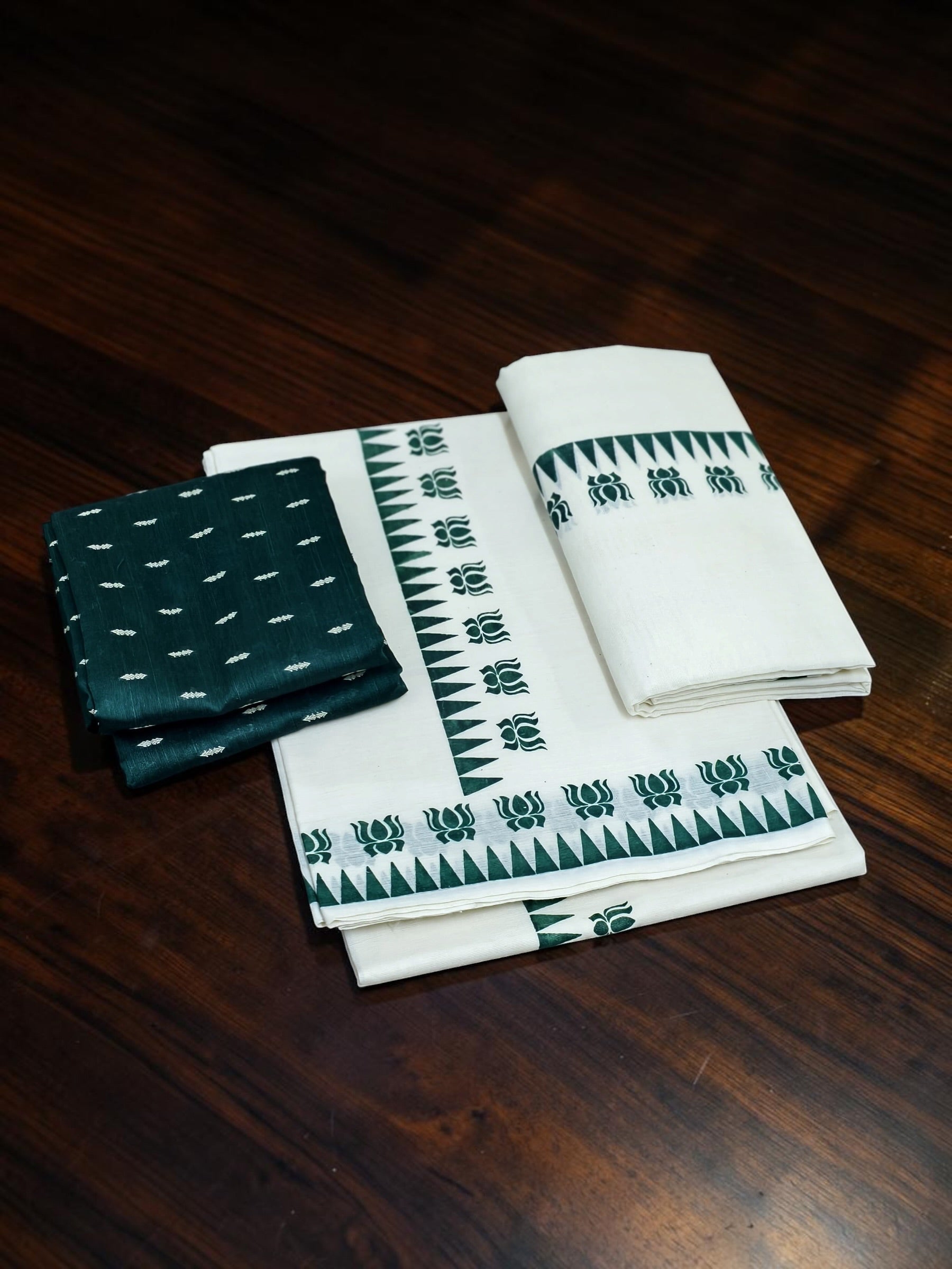 Lotus Print pure cotton set mundu extra length / onam collection