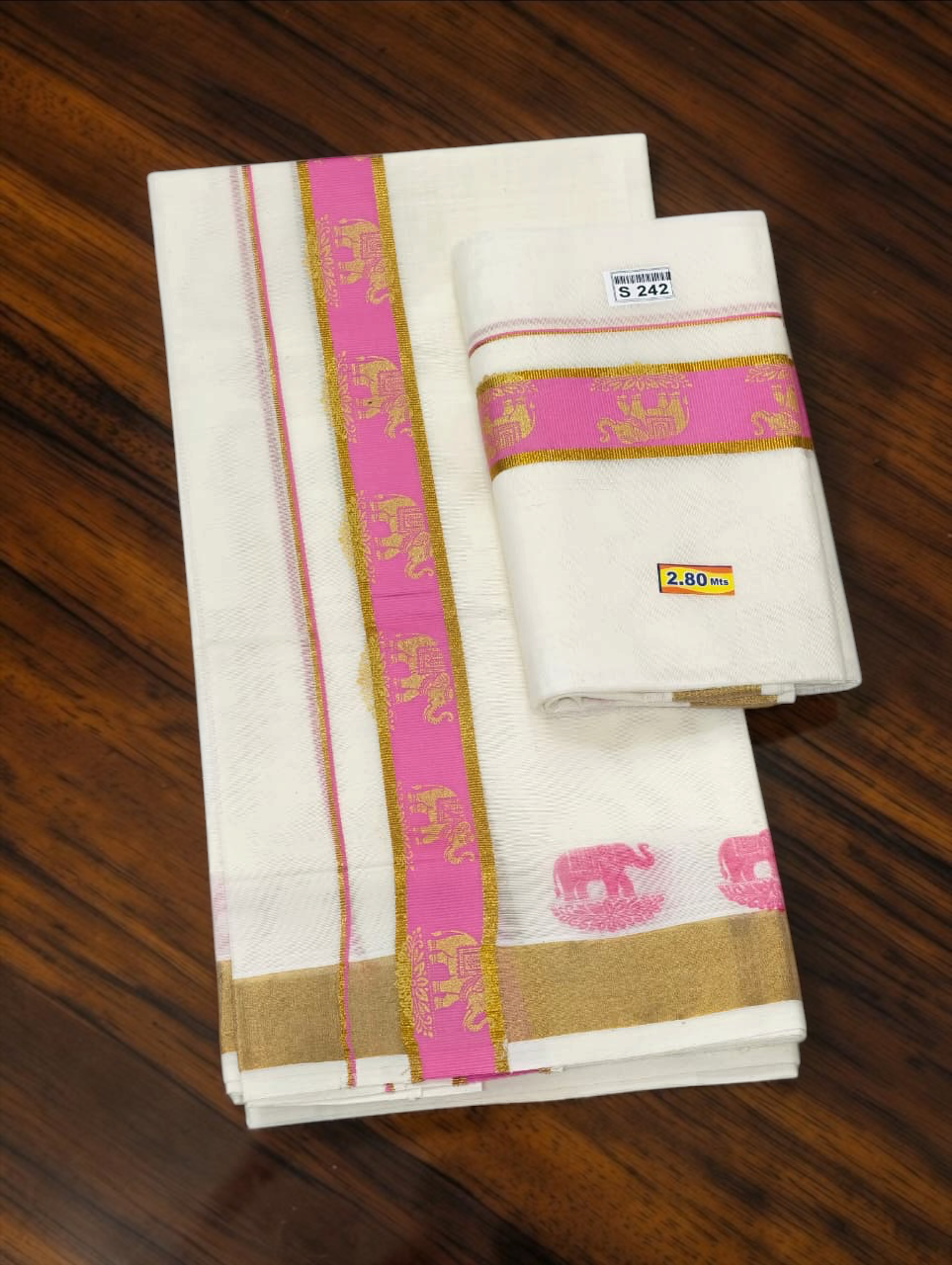 Gold elephant print set mundu / trending now