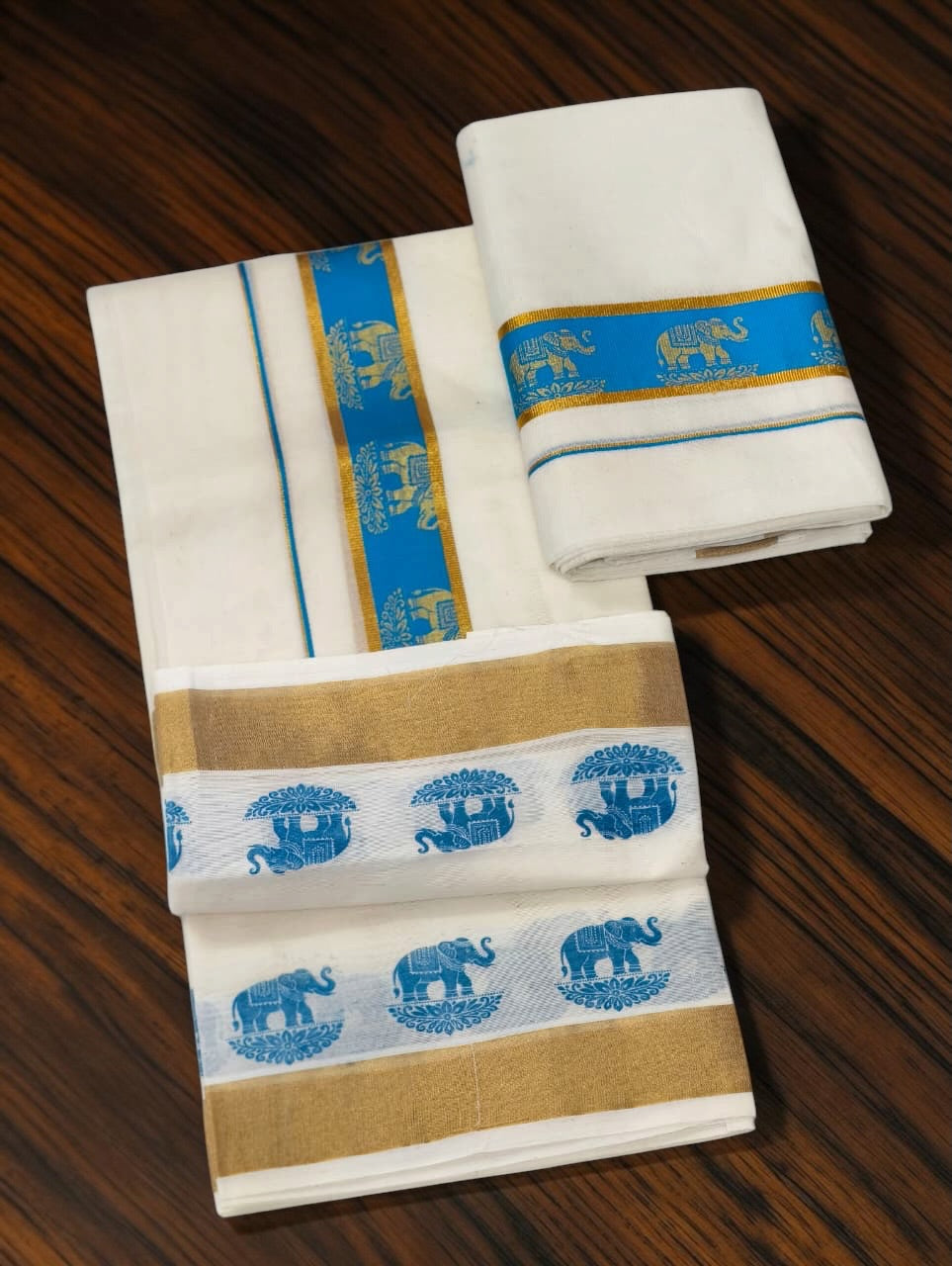 Gold elephant print set mundu / trending now