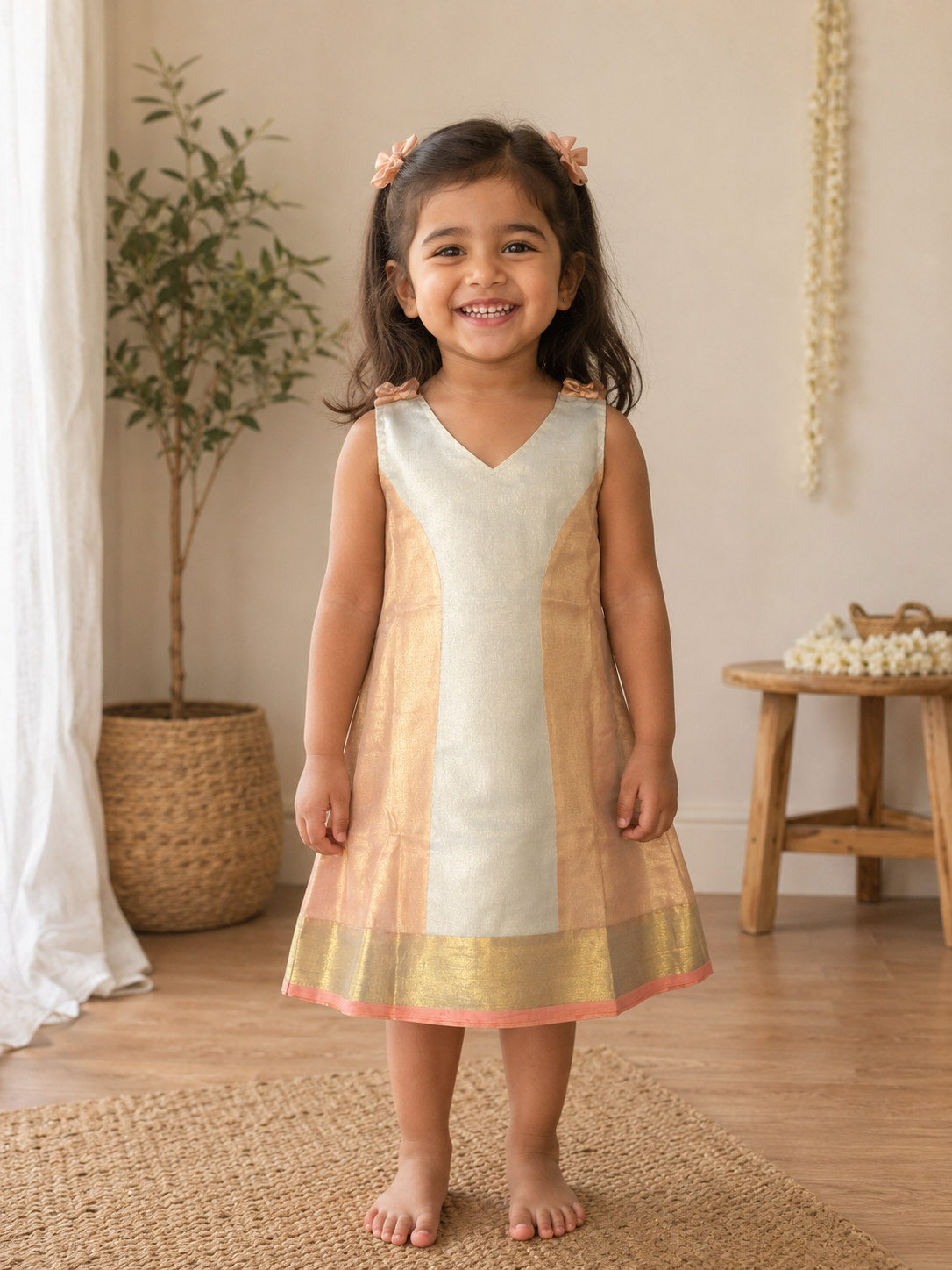 Orange Gold A-line Tissue Frock