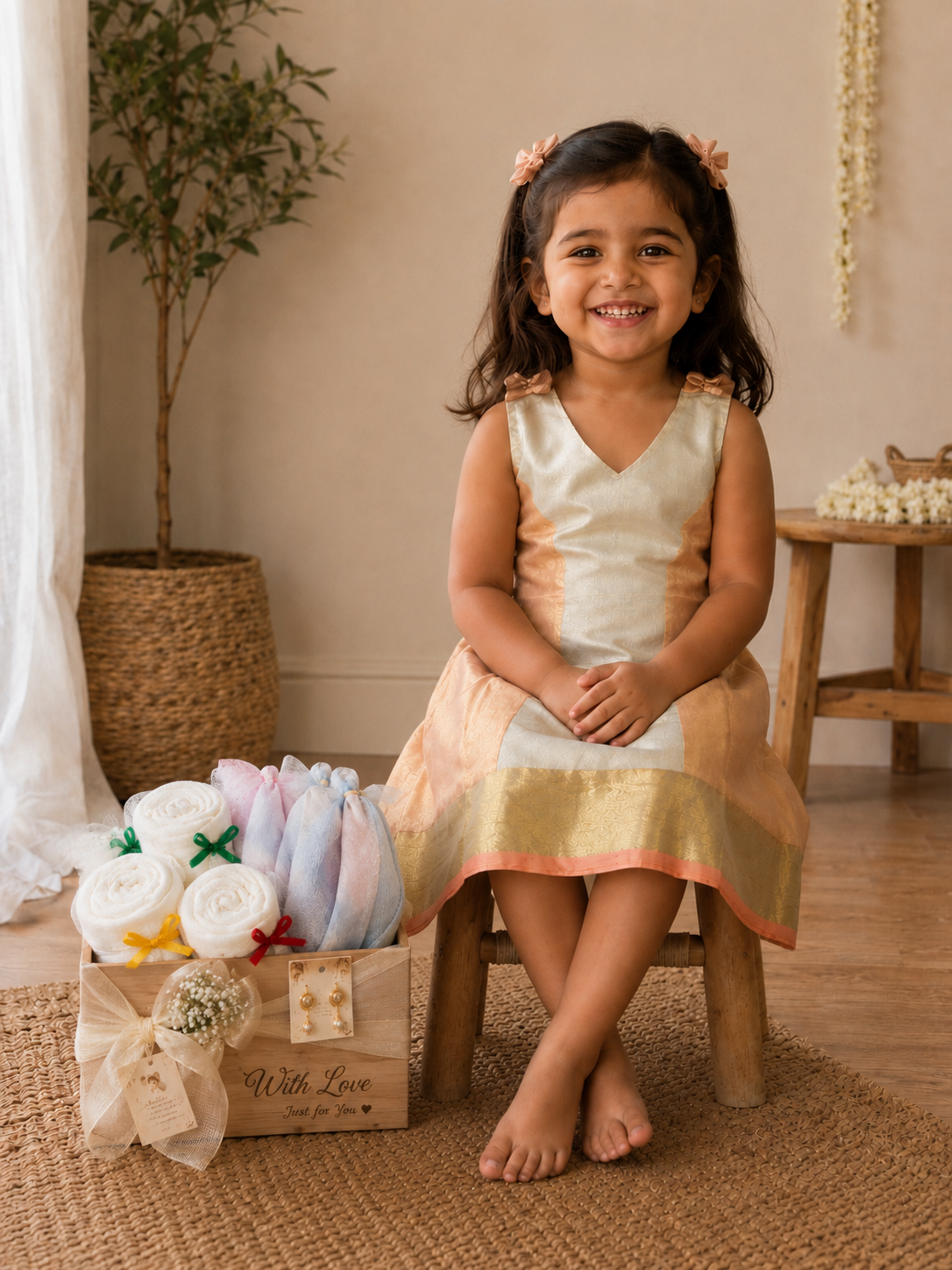 Orange Gold A-line Tissue Frock - Face towel free