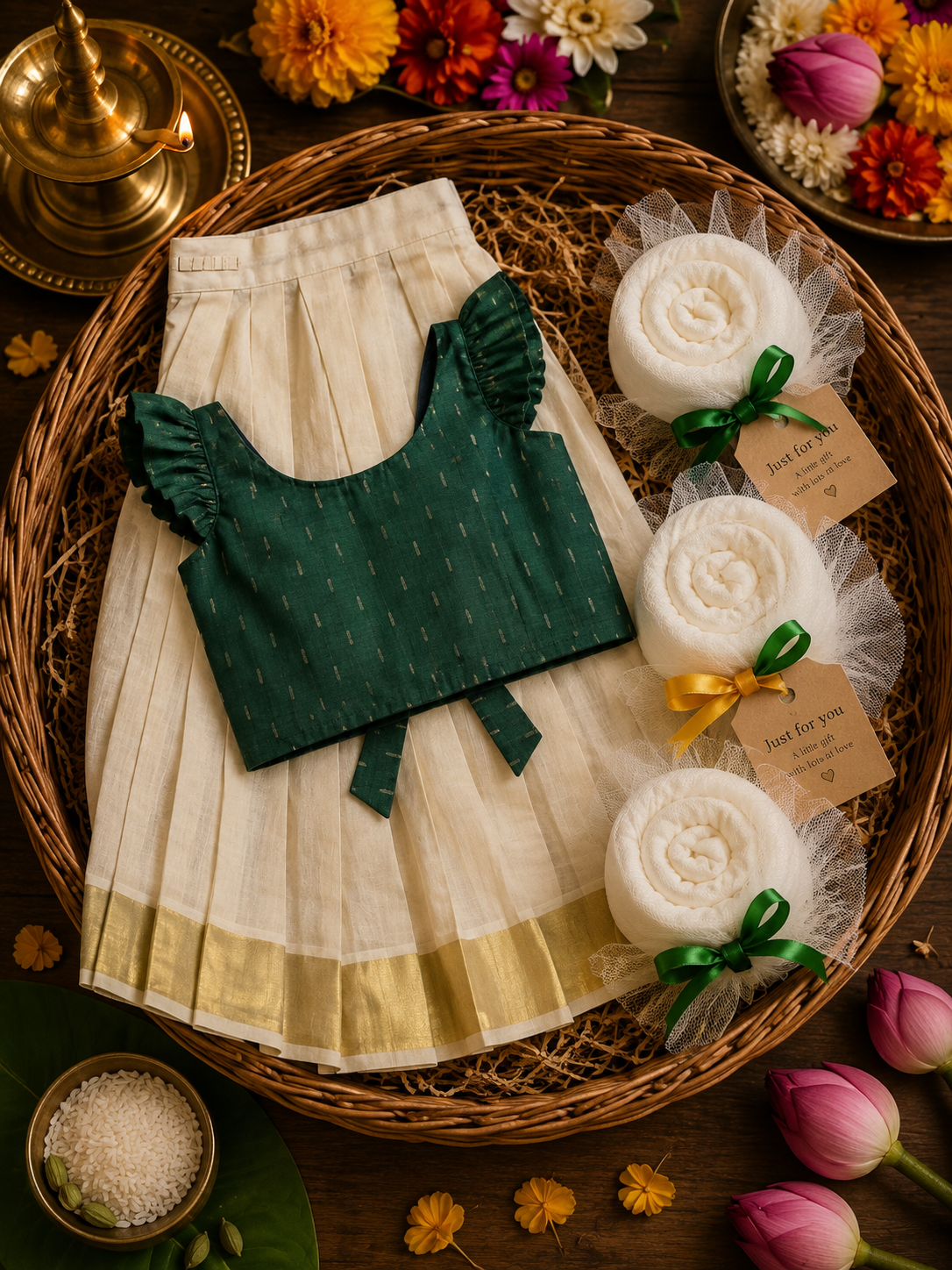 Kerala traditional Pattupavada -  kids wear - Free Face Towel