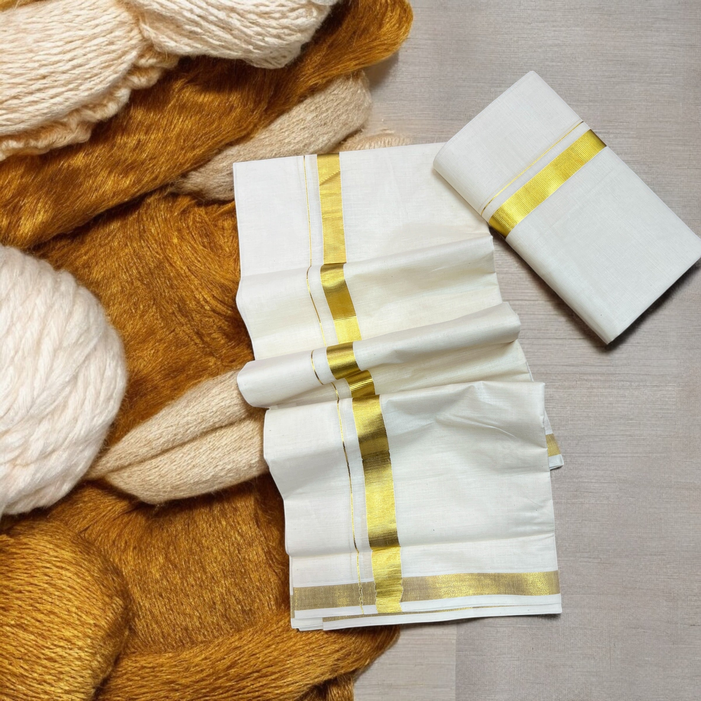 1 inch Pure Cotton Dhoti Original Kuthampully