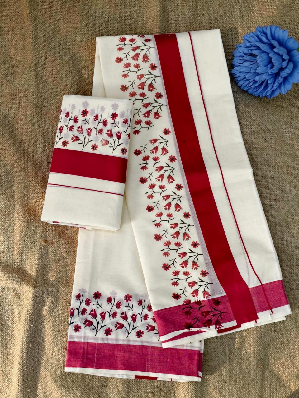 Kuthampuly Pushpaka Set mundu Trending collection pure cotton