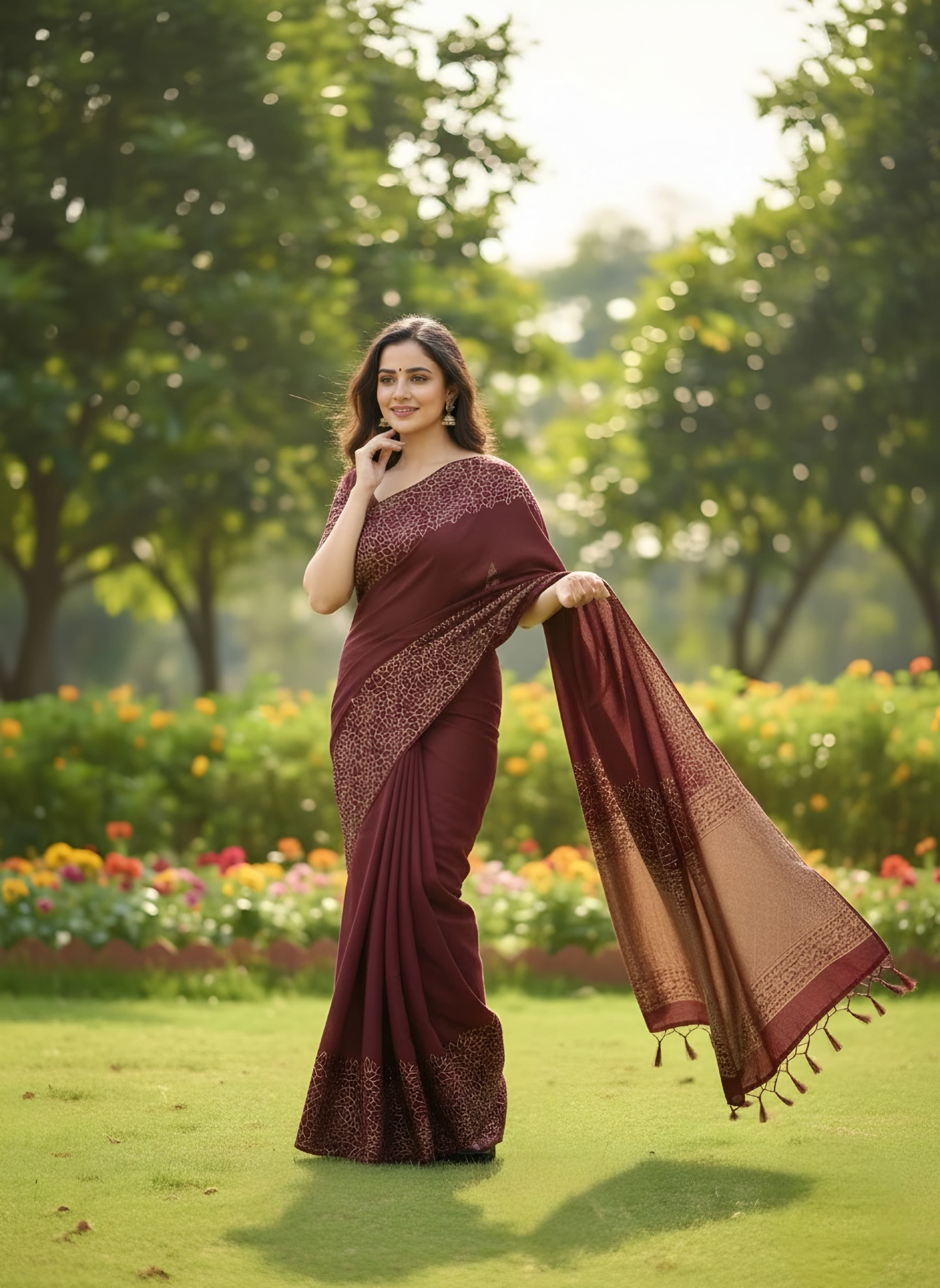 Georgette Crepe Saree with exclusive look with designer blouse