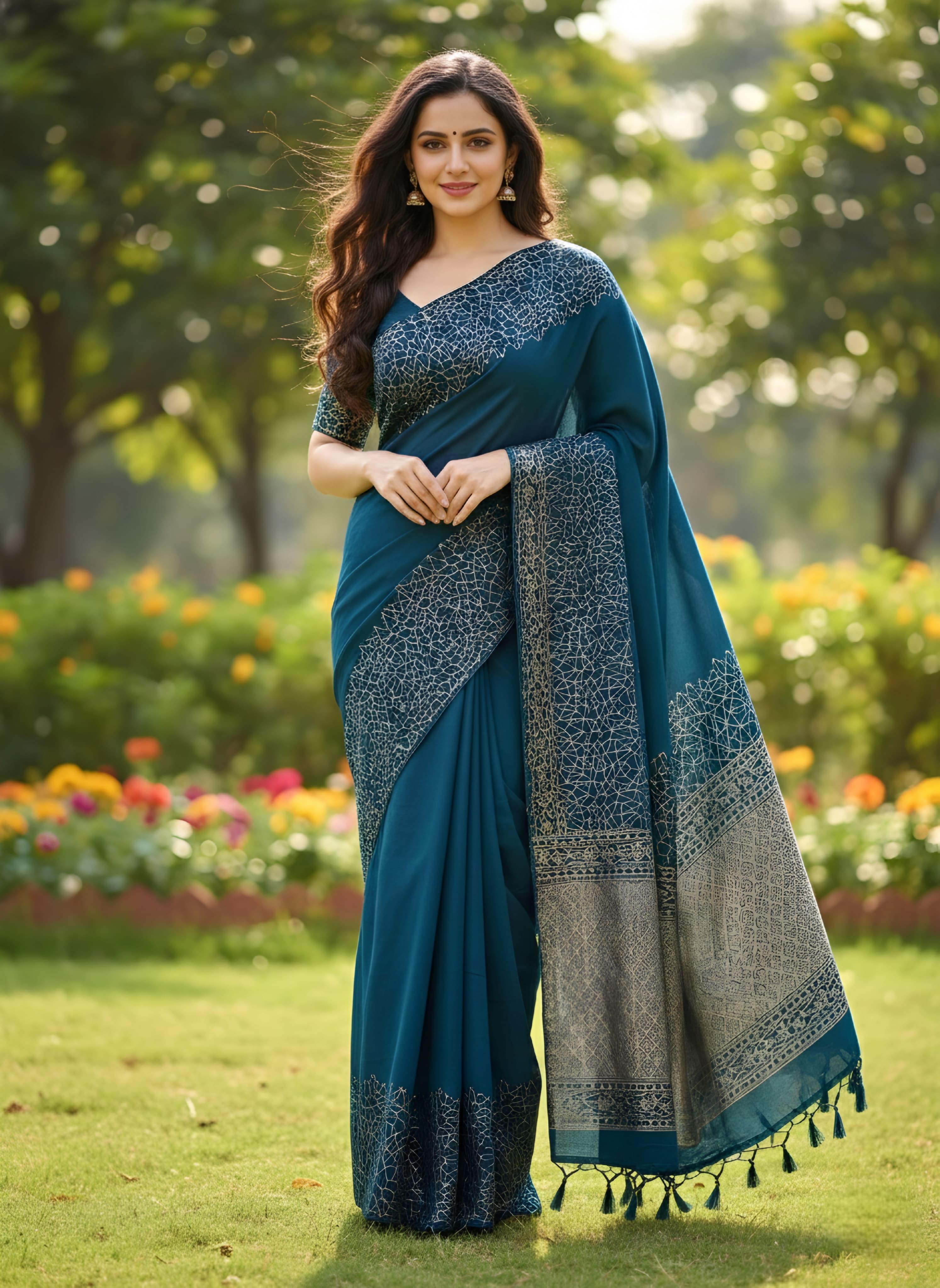 Georgette Crepe Saree with exclusive look with designer blouse