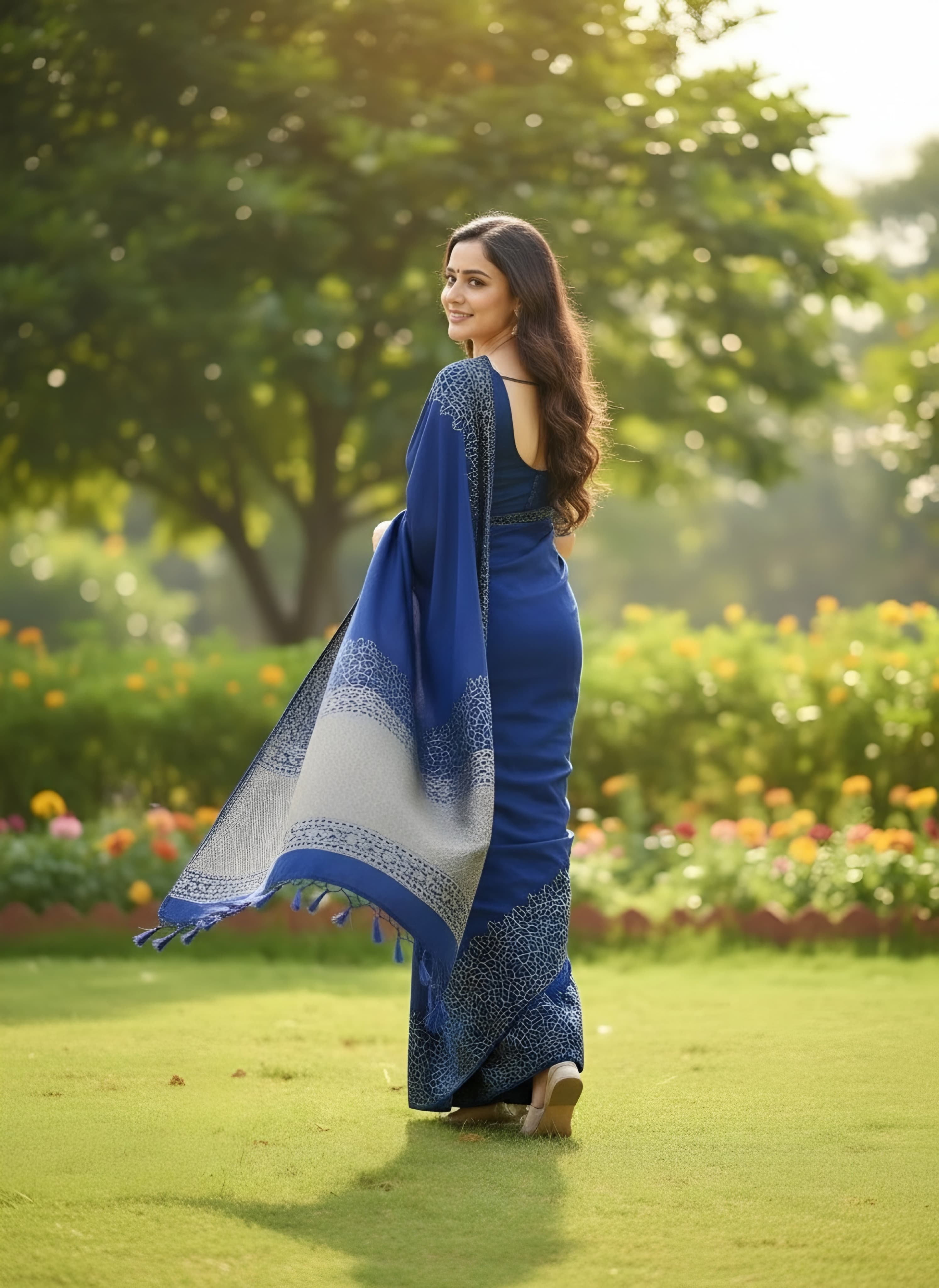 Georgette Crepe Saree with exclusive look with designer blouse