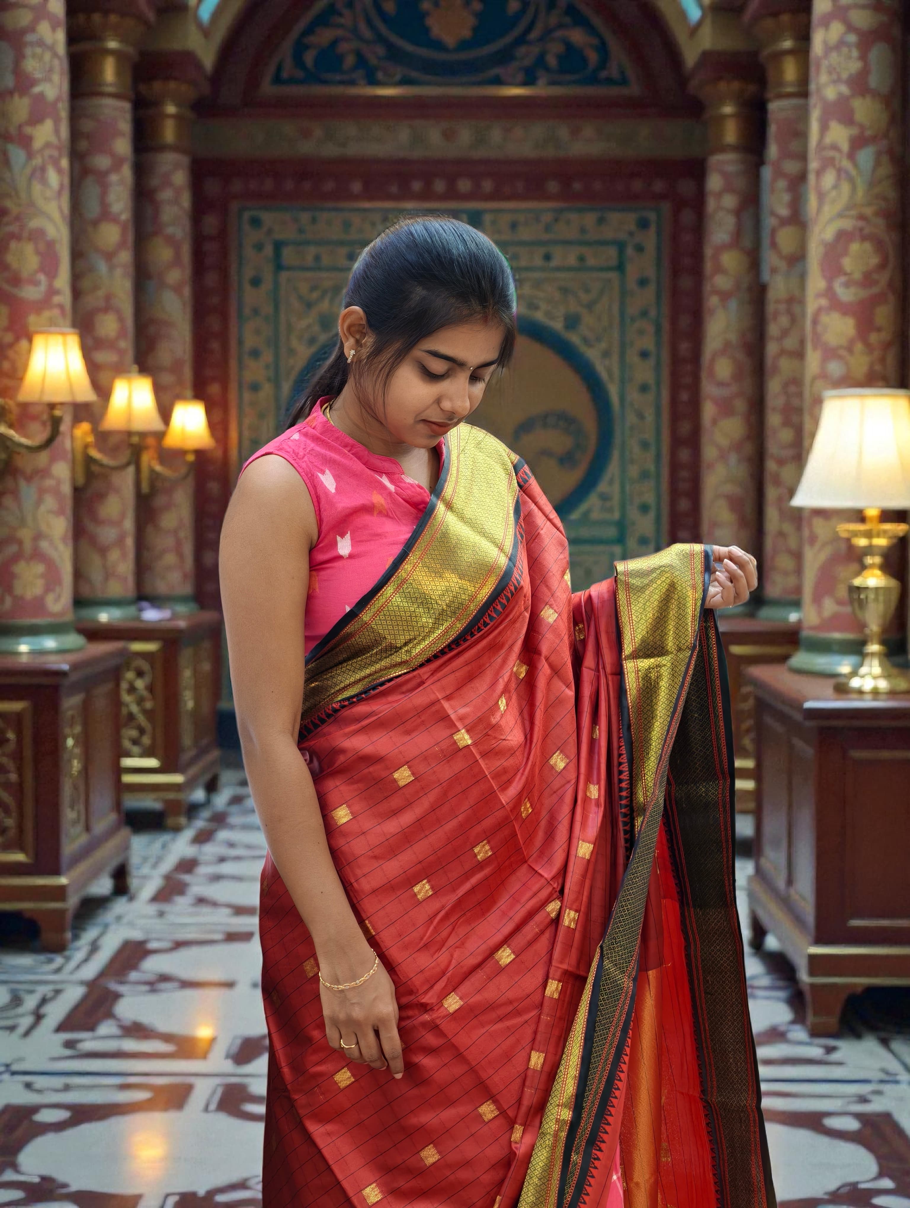 Narayani Pattu Saree full body buttas with contrast palul and blouse