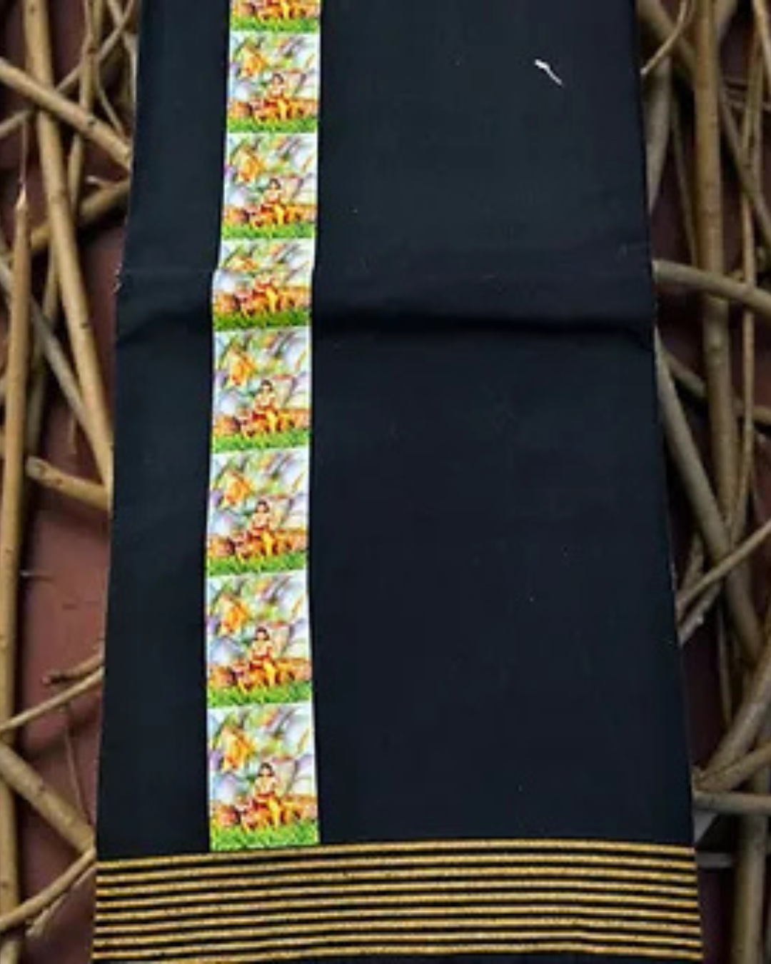 Sabarimala Black Mundu with Swamy Ayappa print 2 meter dhoti