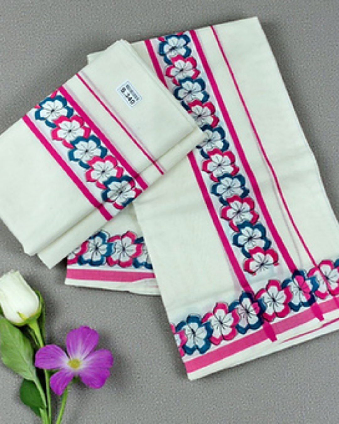 Flower design set mundu for womens pure cotton