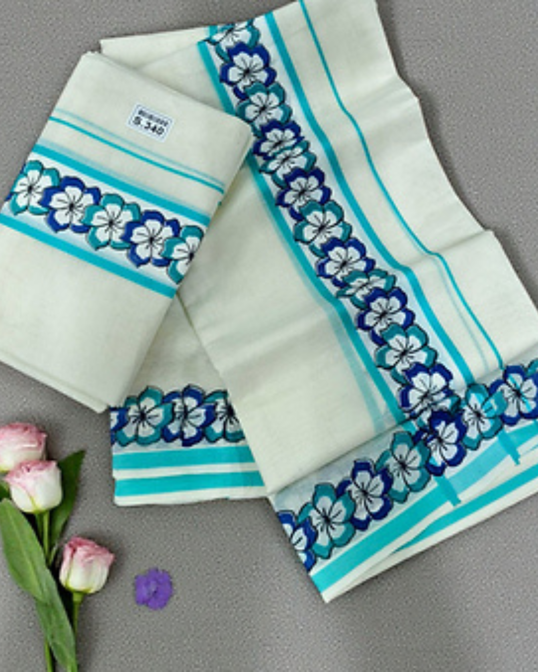 Flower design set mundu for womens pure cotton