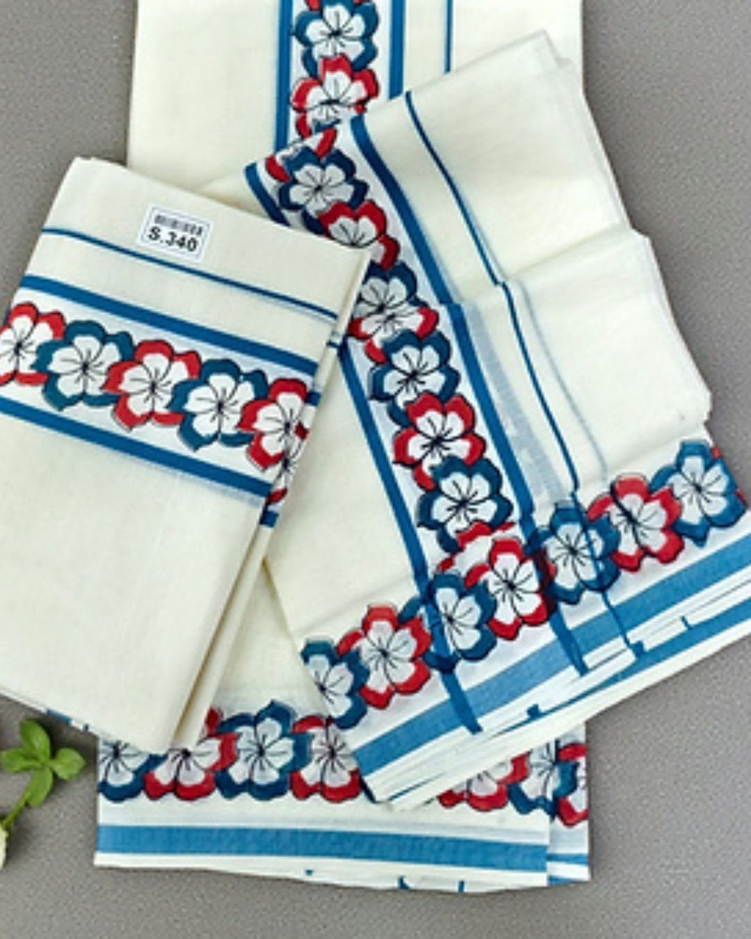 Flower design set mundu for womens pure cotton
