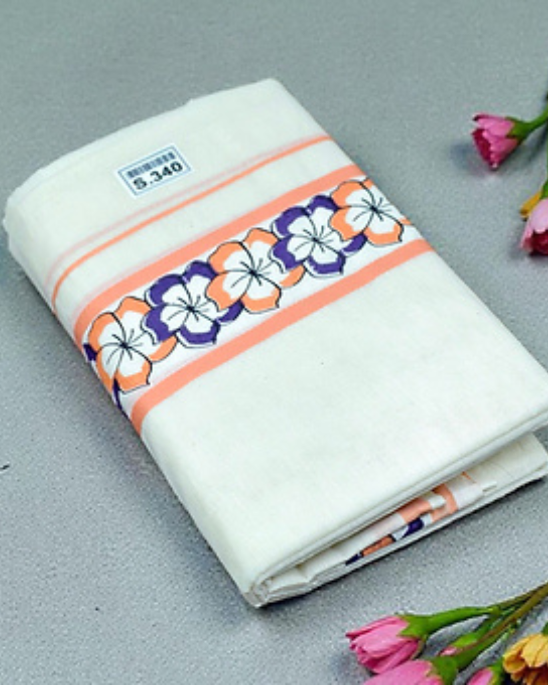 Flower design set mundu for womens pure cotton