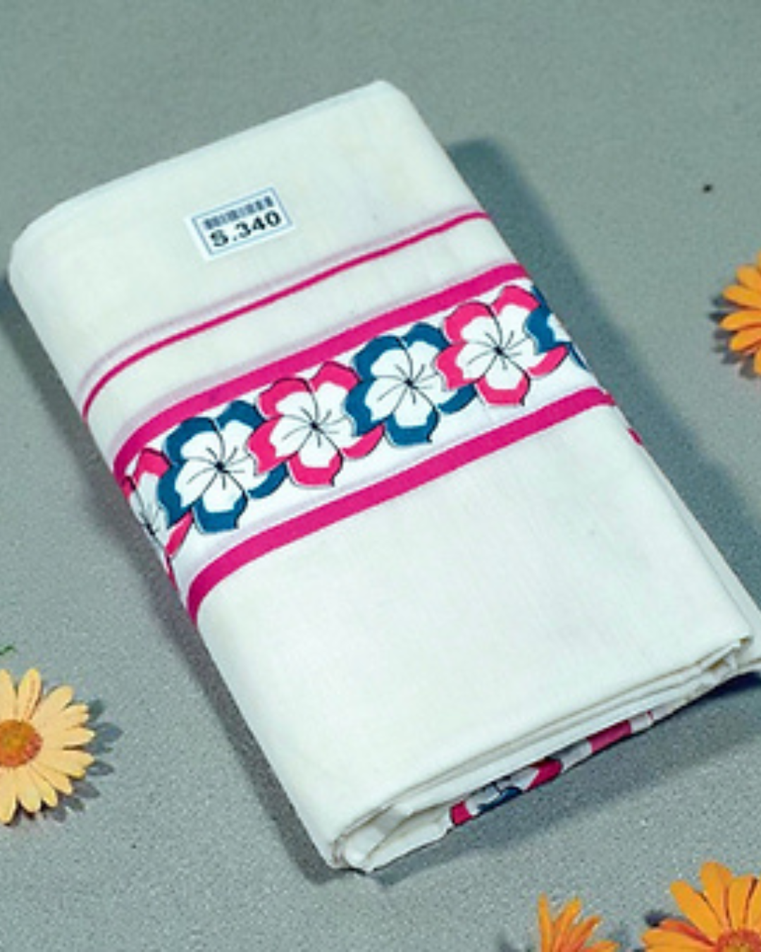 Flower design set mundu for womens pure cotton