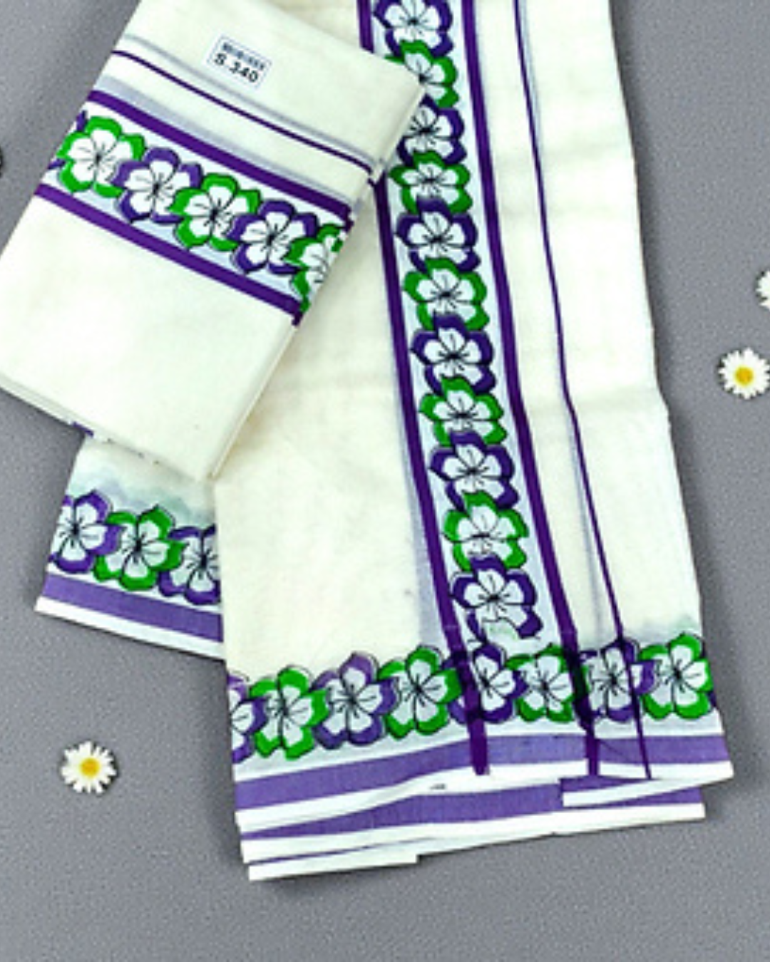 Flower design set mundu for womens pure cotton