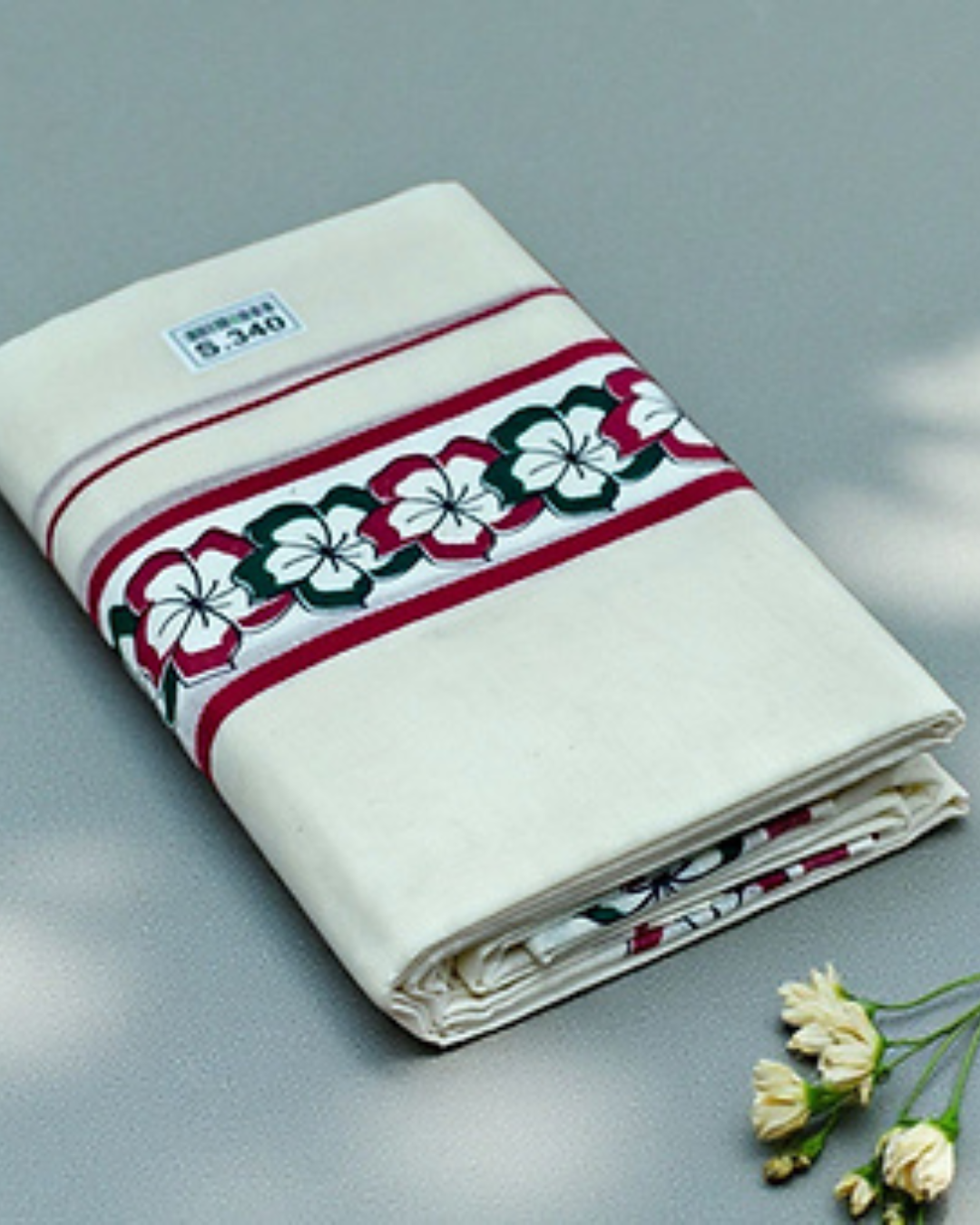 Flower design set mundu for womens pure cotton
