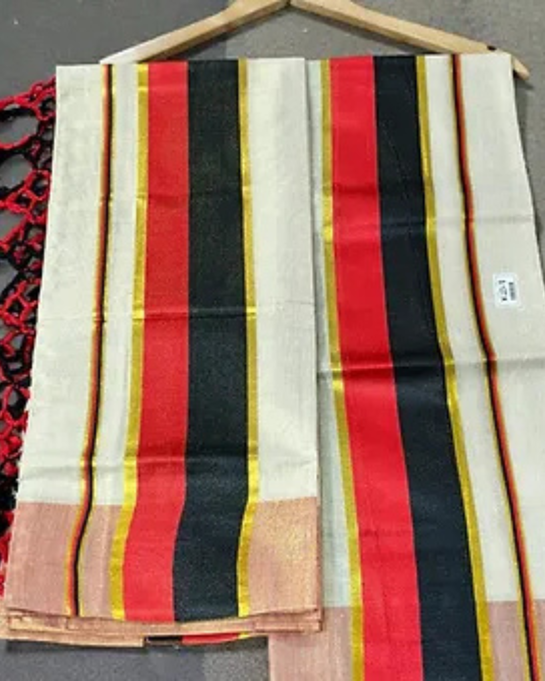 Tissue Red - Black Color Trending Set Mundu With Kunjalam 2.80mtr