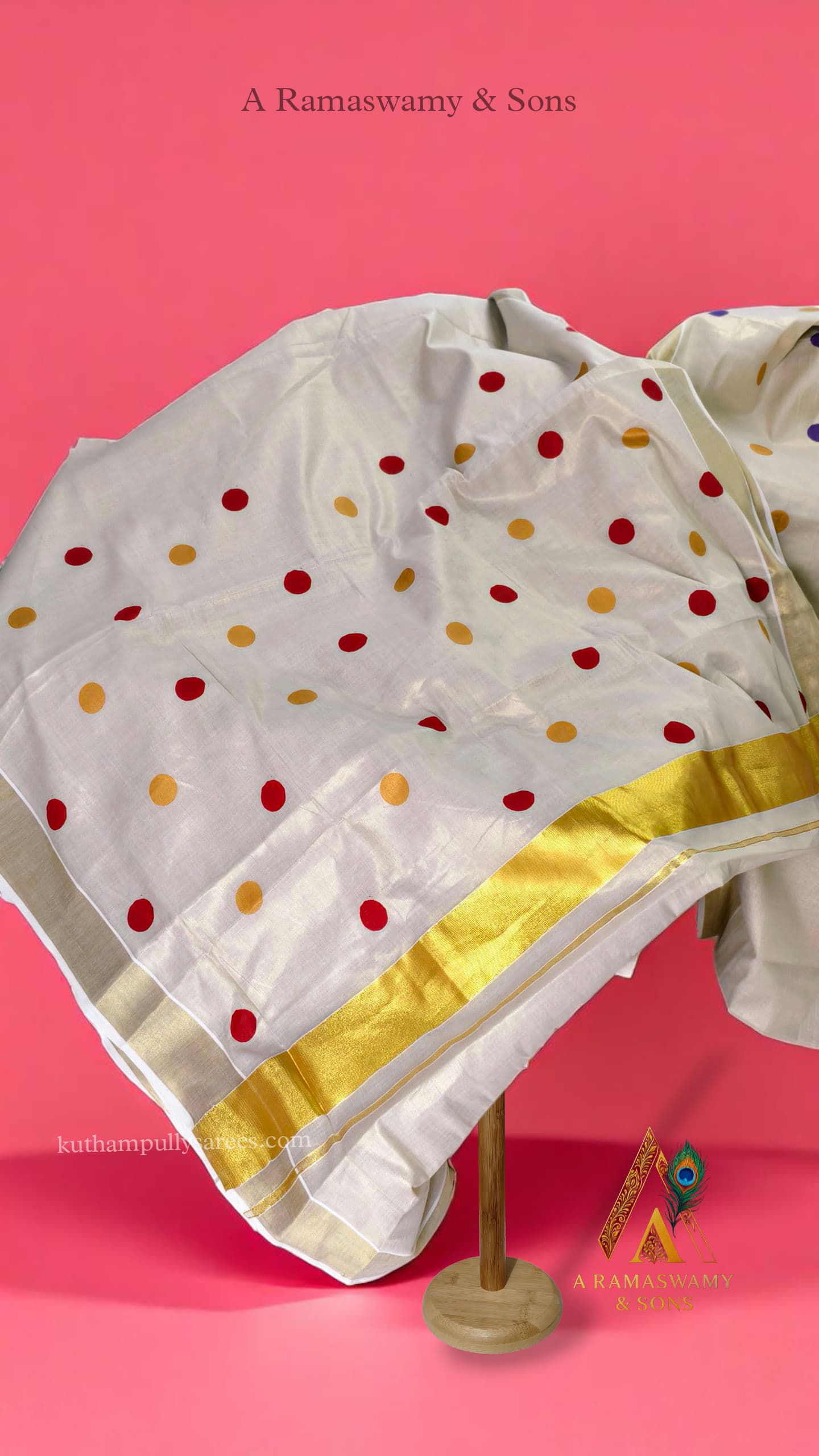 Tissue Polka dots Print With blouse Kuthampully