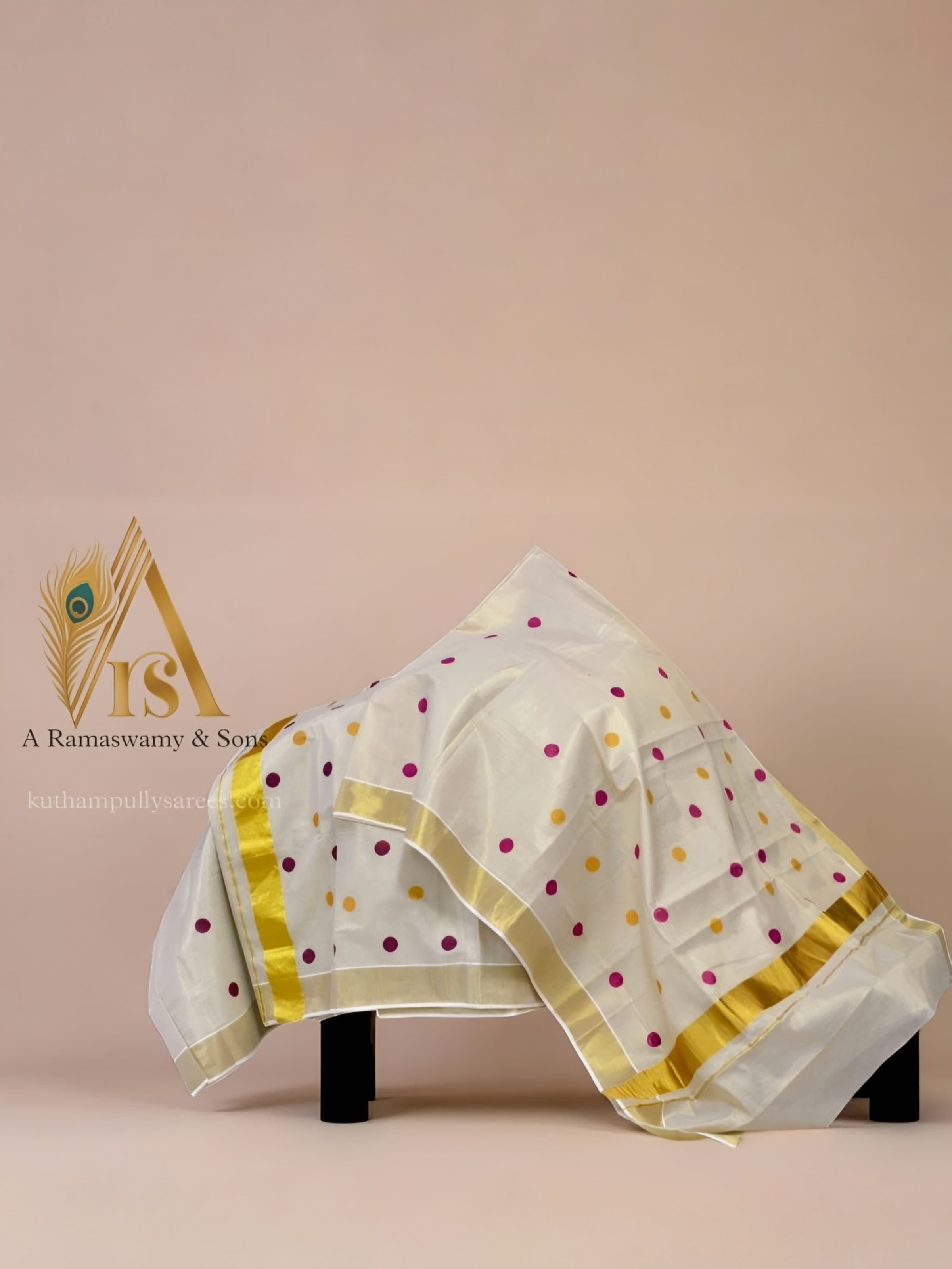 Tissue Polka dots Print With blouse Kuthampully