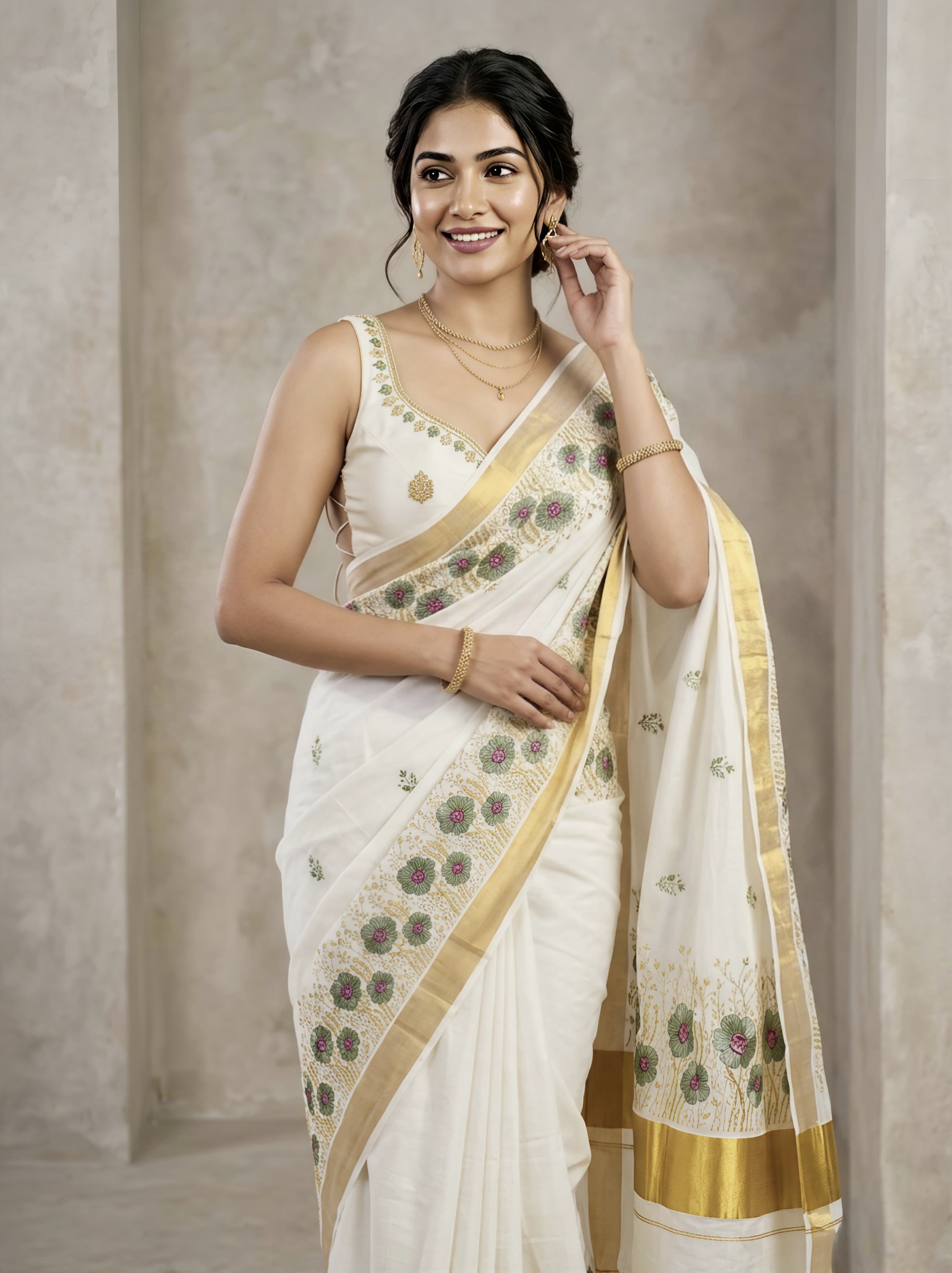 Pure Cotton Embroidery Saree Full body with blouse Flower Embroidery