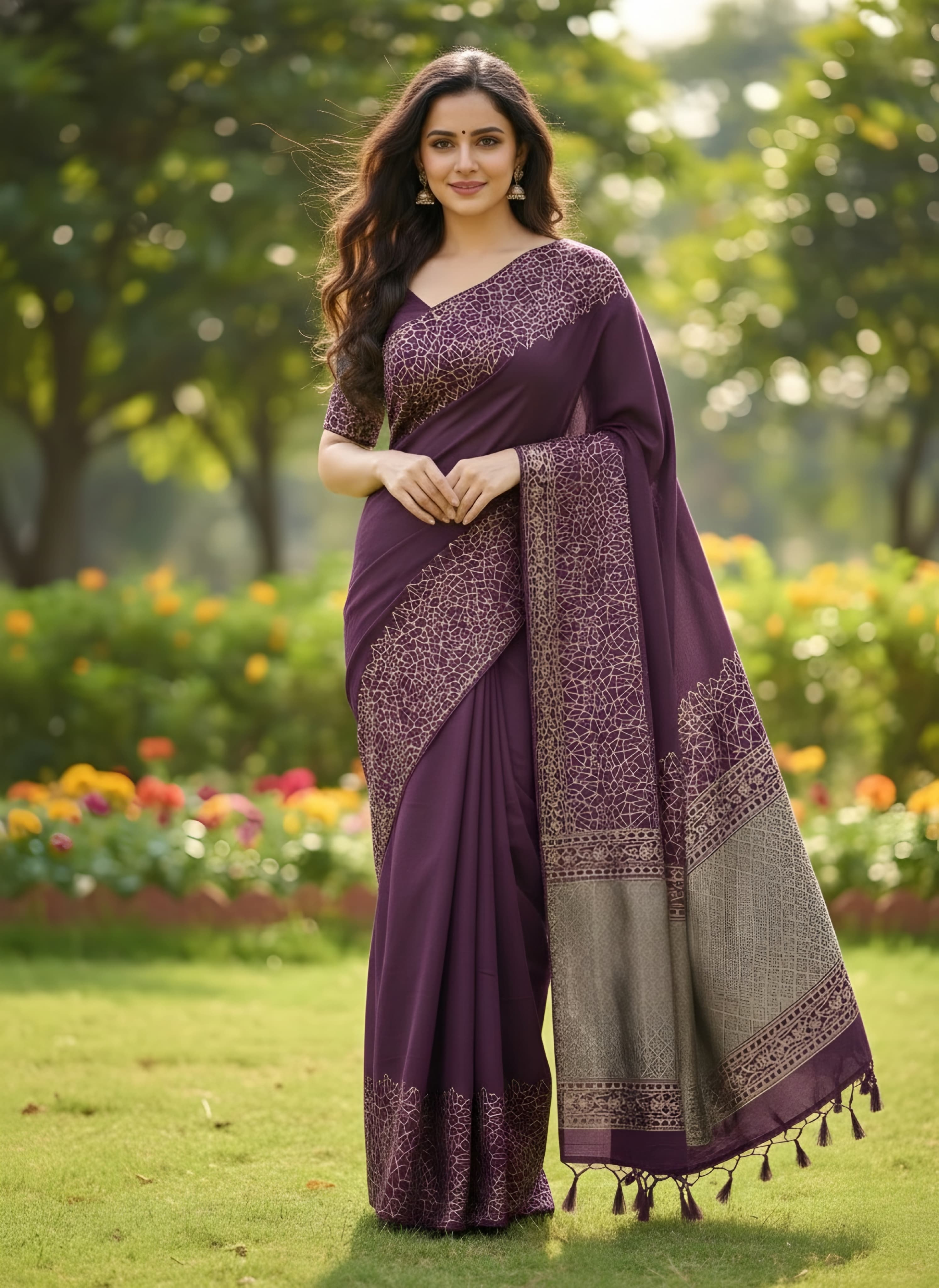 Georgette Crepe Saree with exclusive look with designer blouse