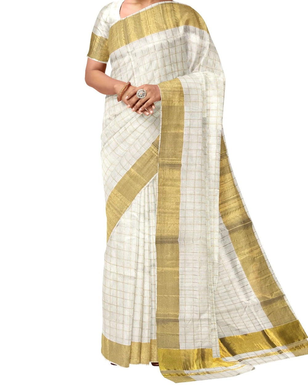 Check Cotton Kerala Saree with blouse _ 6.25 meter