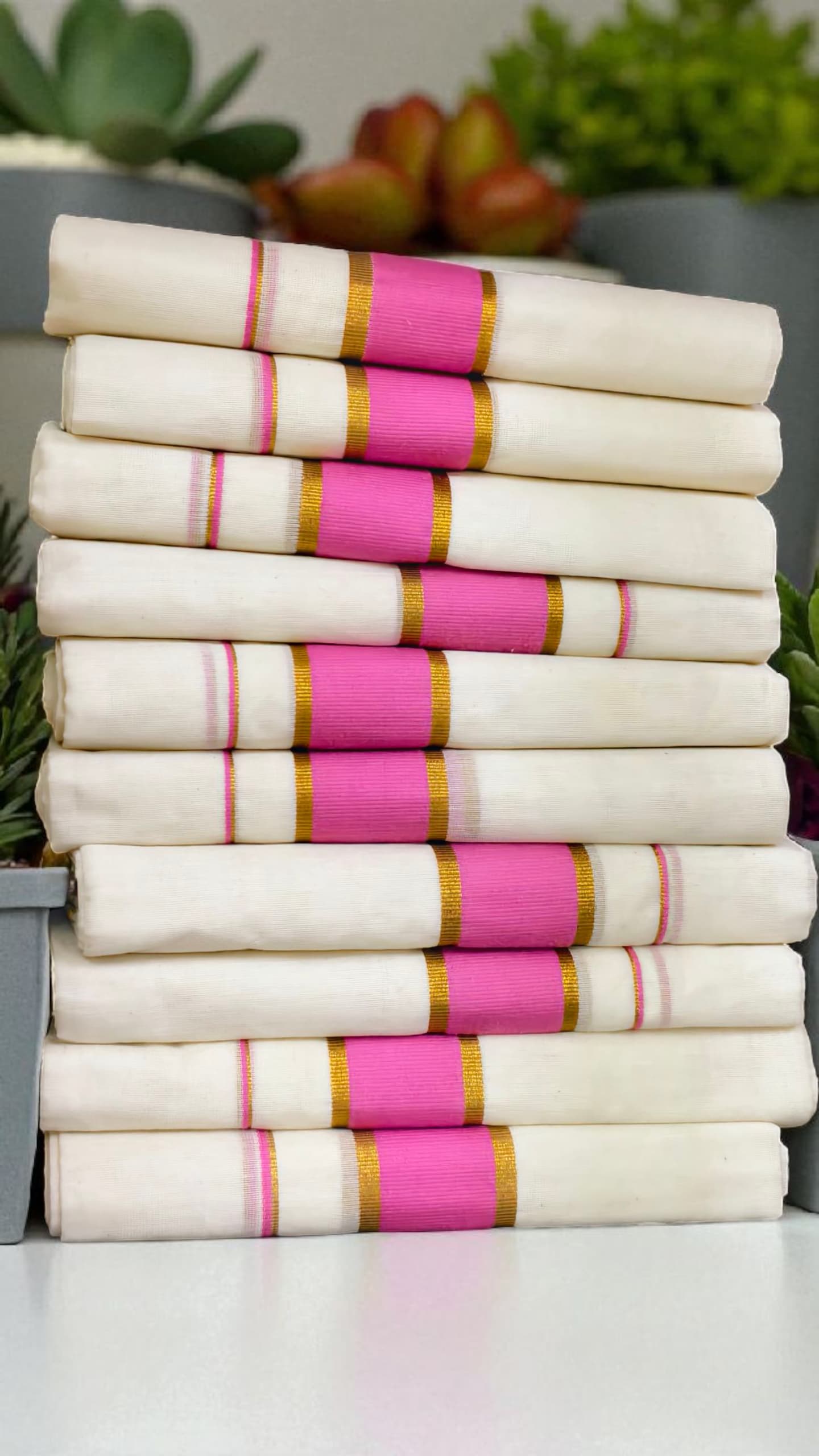 Cotton Set Mundu fancy border extra length | Kuthampully