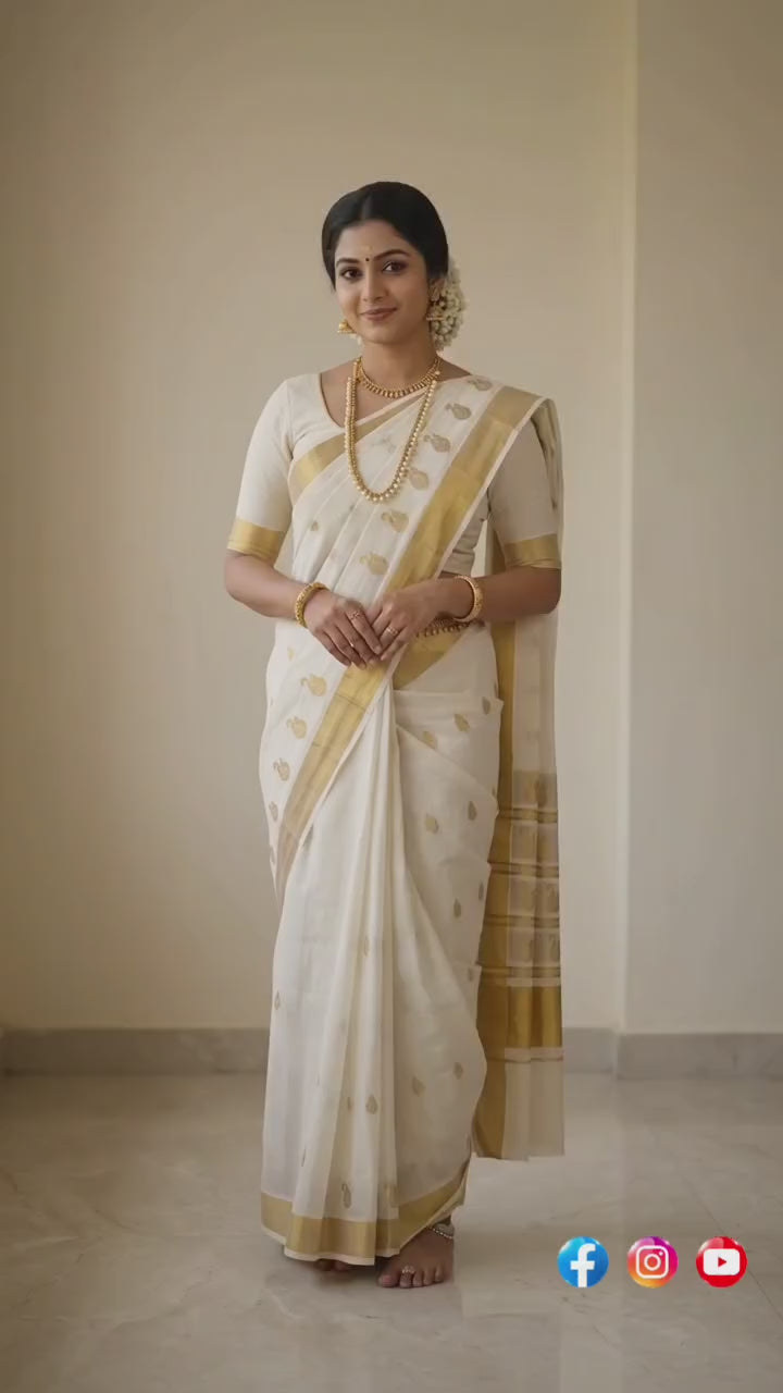 Kerala rich pall jacquard saree peacock design with blouse full body work