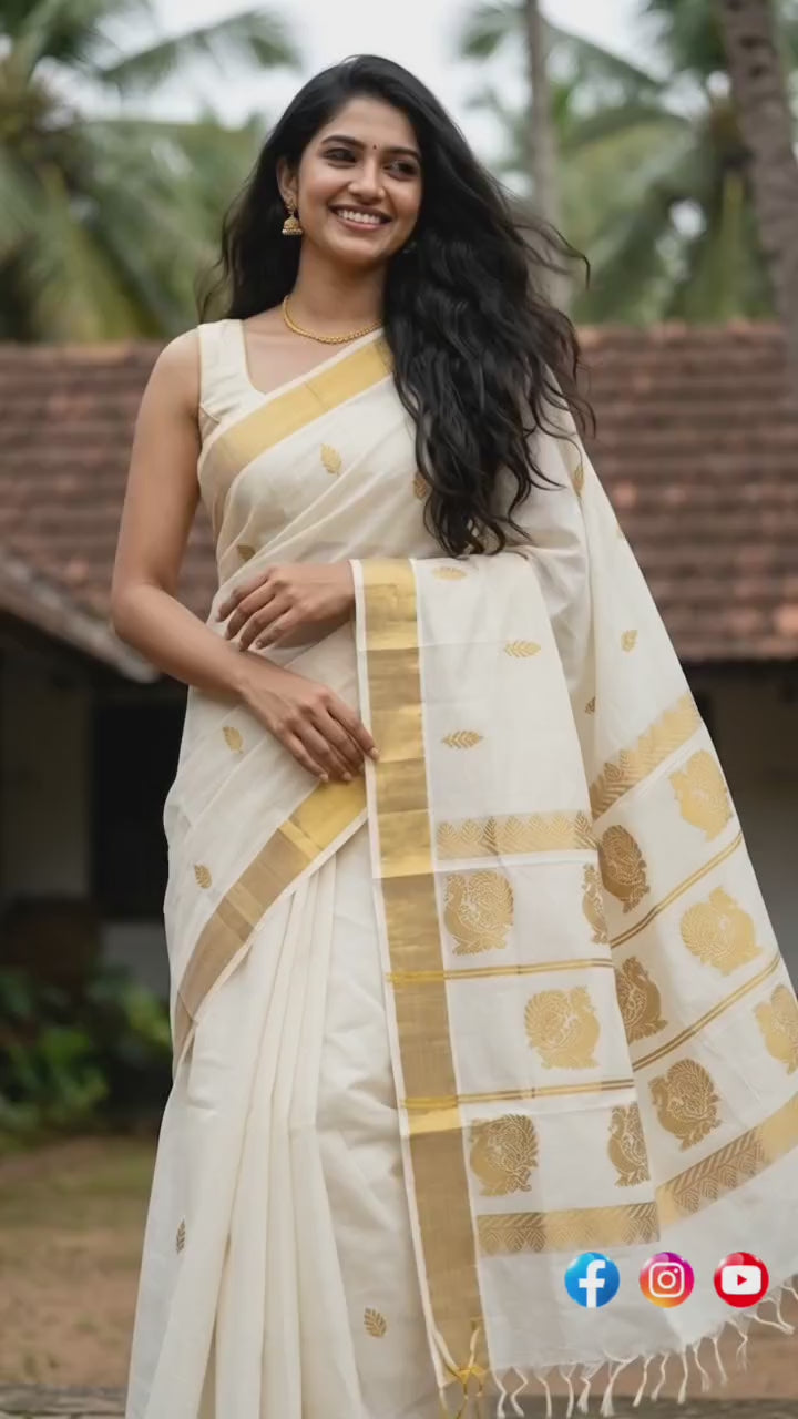 Kerala saree Rich Pallu with blouse full body work / onam saree